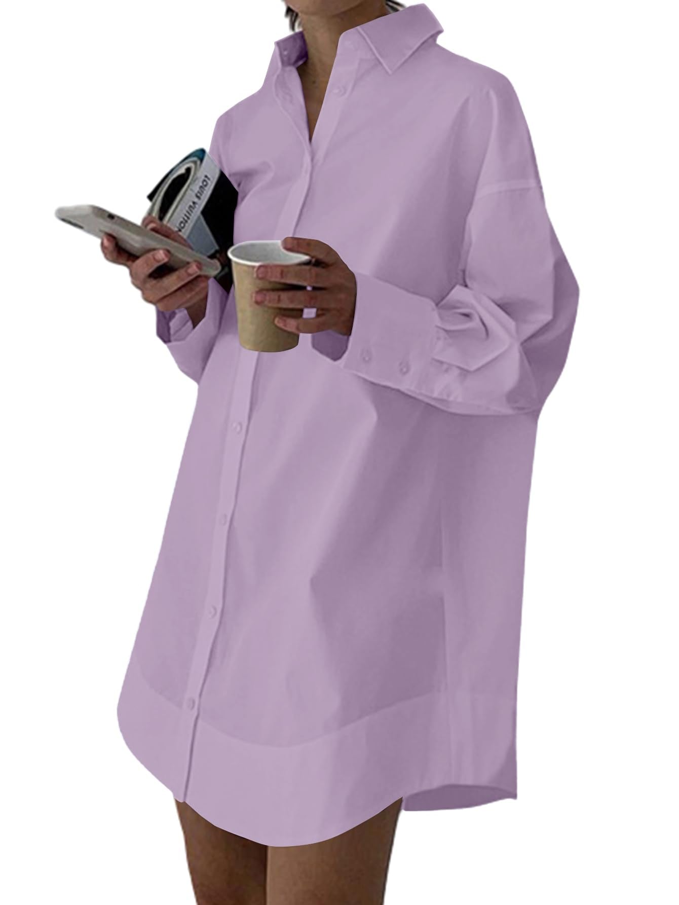 LYANER Women's V Neck Casual Shirt Dress