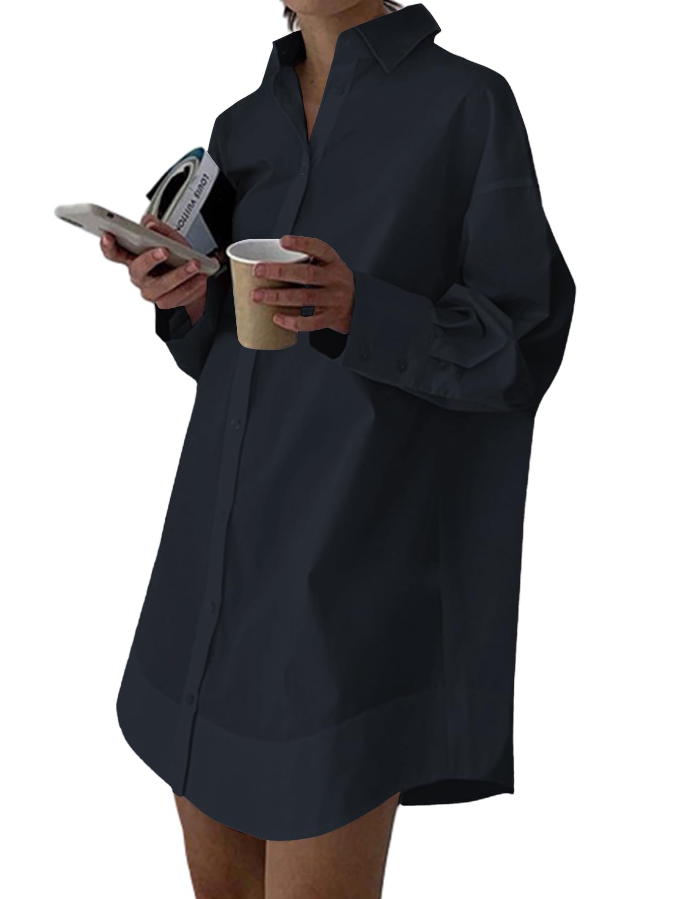 LYANER Women's V Neck Casual Shirt Dress