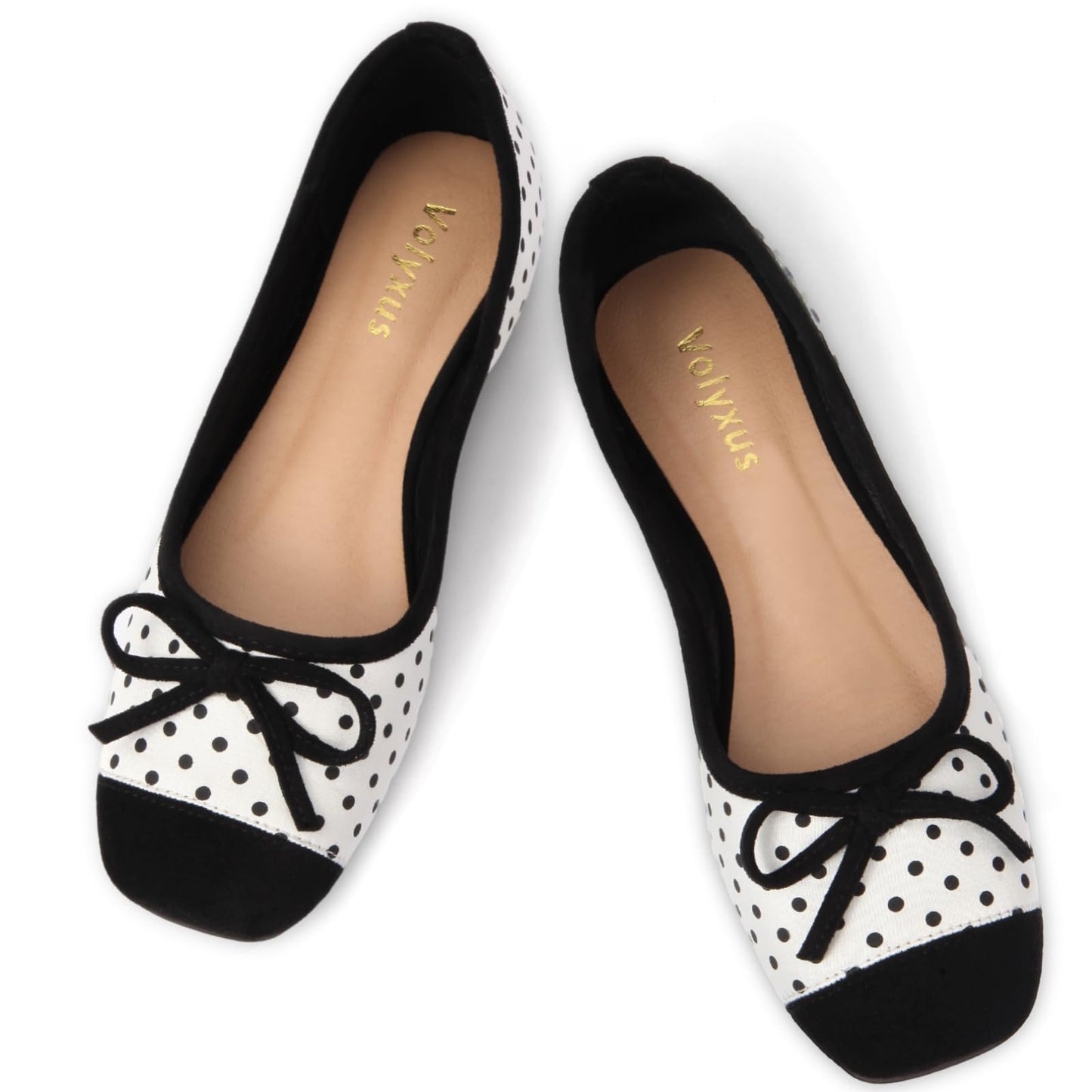 Women's Ballet Flats Cap Toe Bow Flats Two Tone Slip On Flats Comfort Square Toe Dressy Flat Shoes for Casual Work