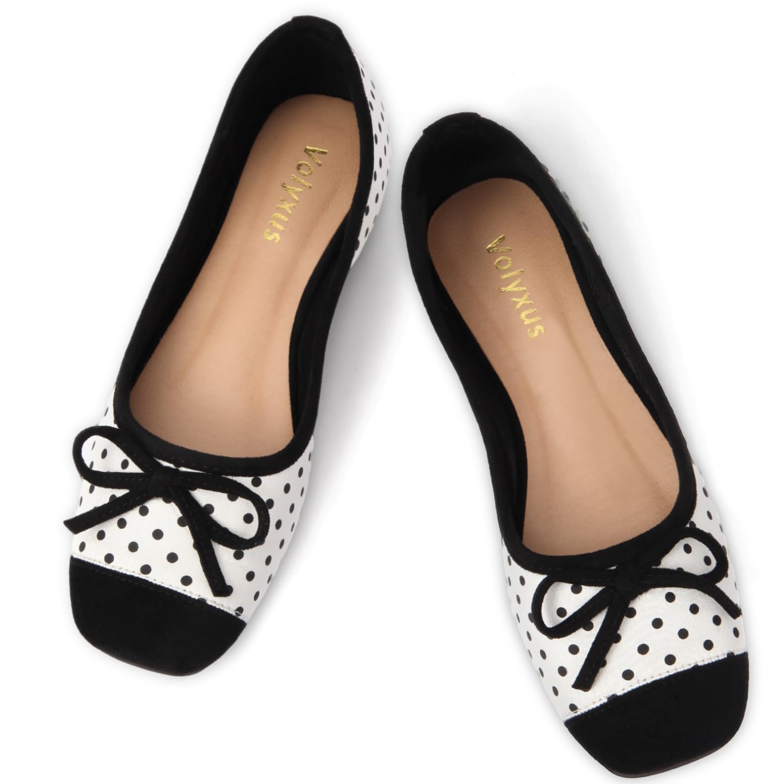 Women's Ballet Flats Cap Toe Bow Flats Two Tone Slip On Flats Comfort Square Toe Dressy Flat Shoes for Casual Work