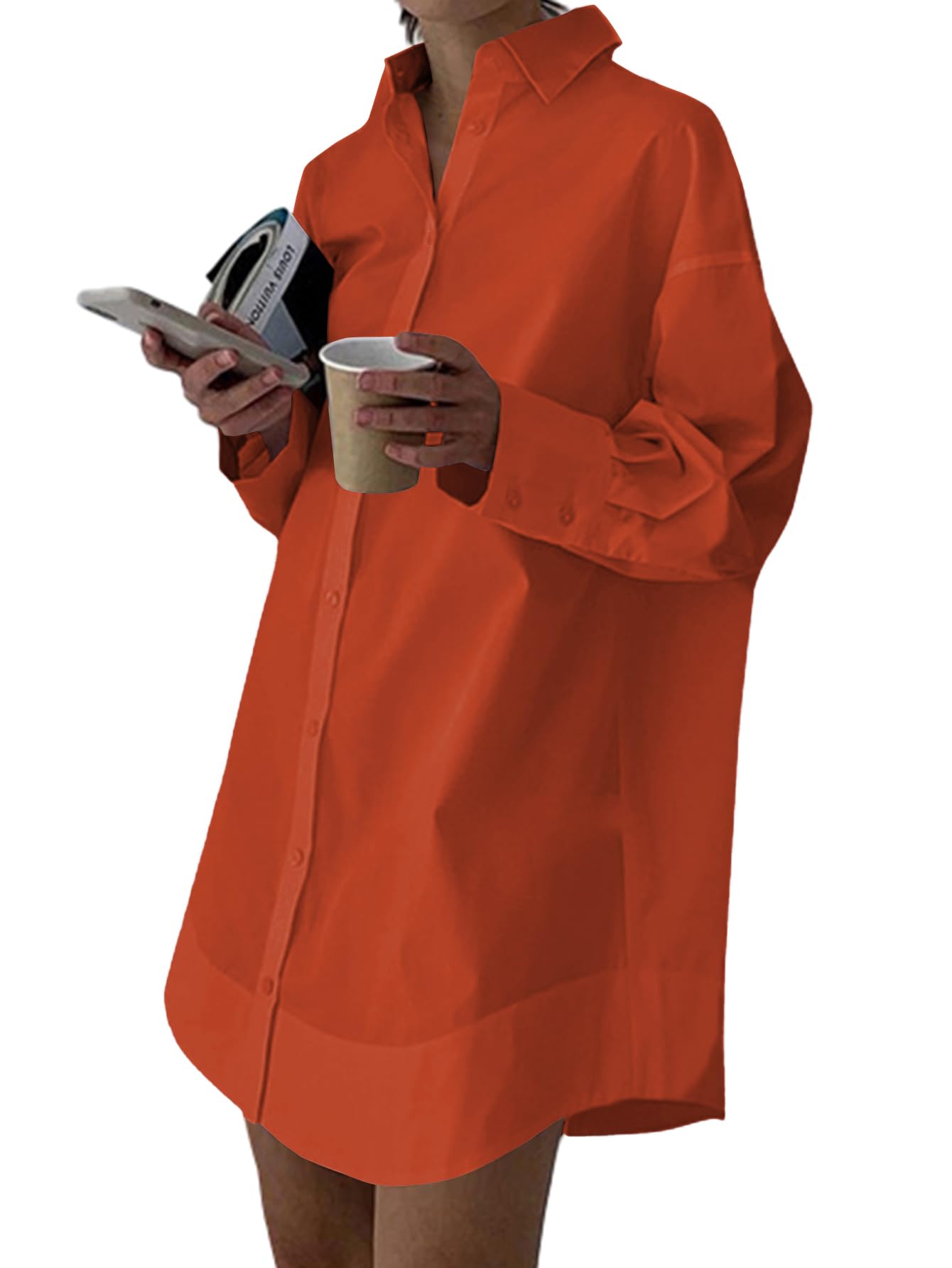 LYANER Women's V Neck Casual Shirt Dress