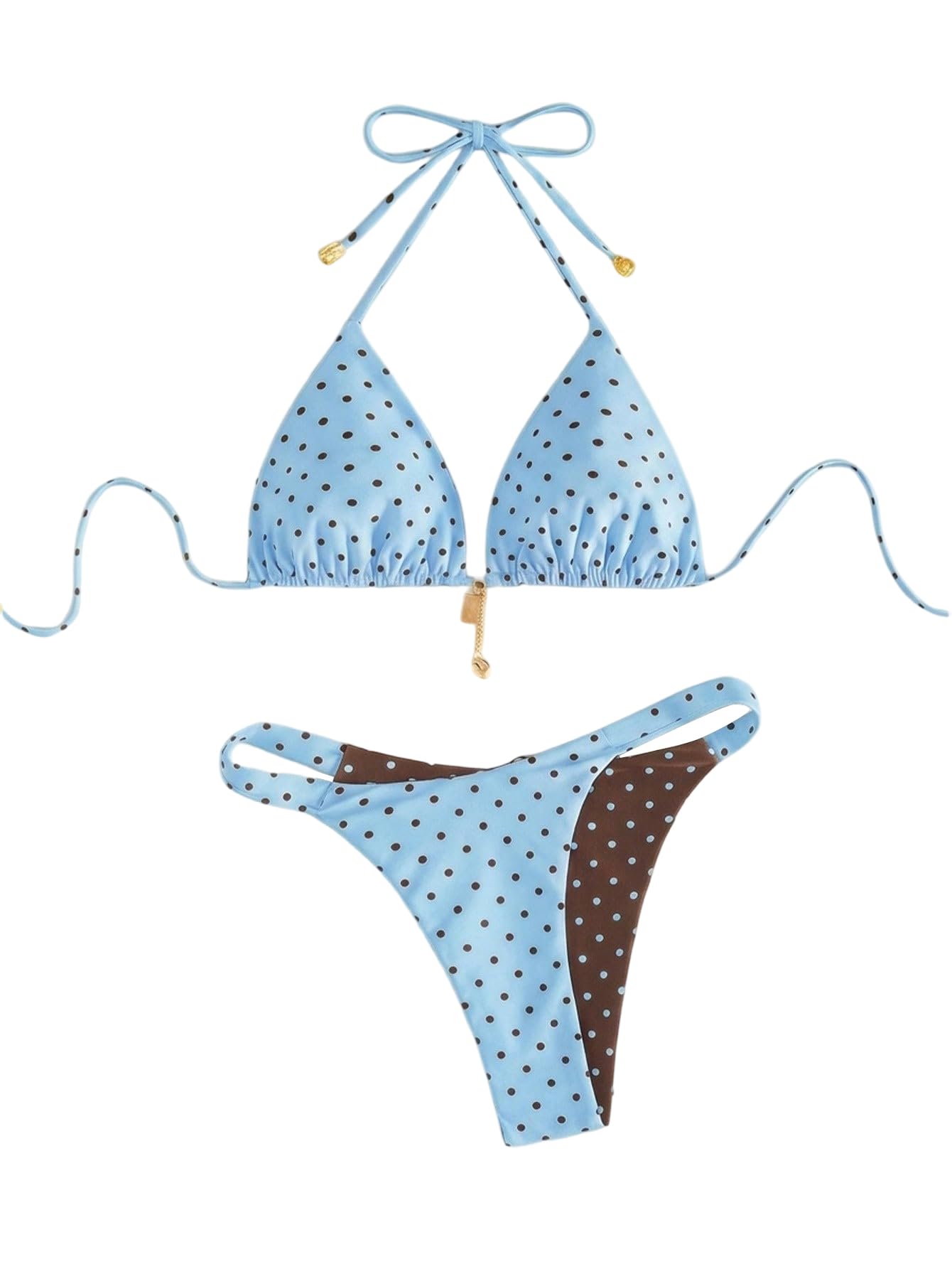 SOLY HUX Women's Polka Dots Bikini Set Halter Triangle Reversible Beachwear