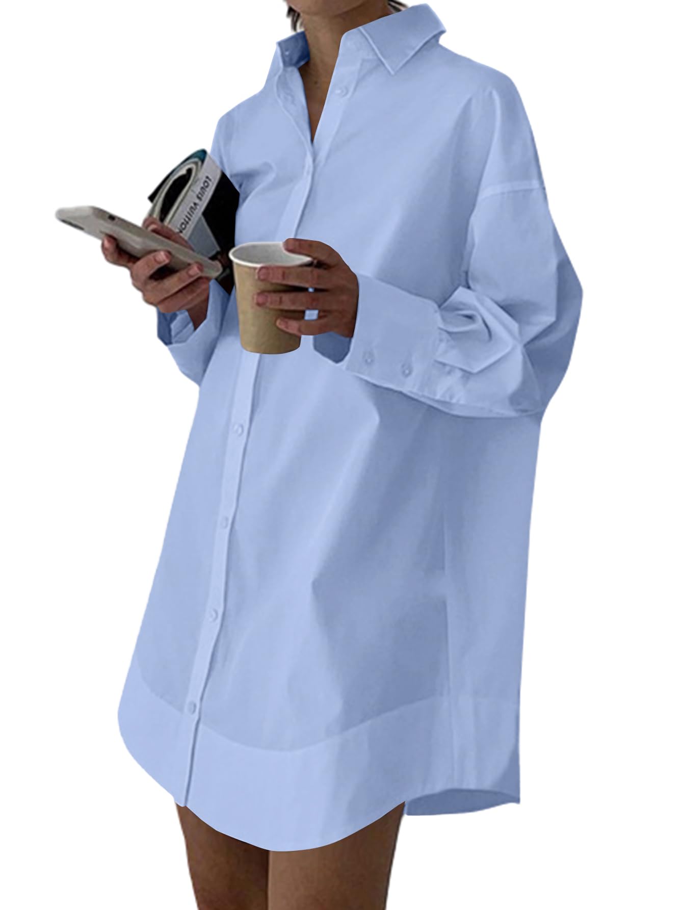 LYANER Women's V Neck Casual Shirt Dress