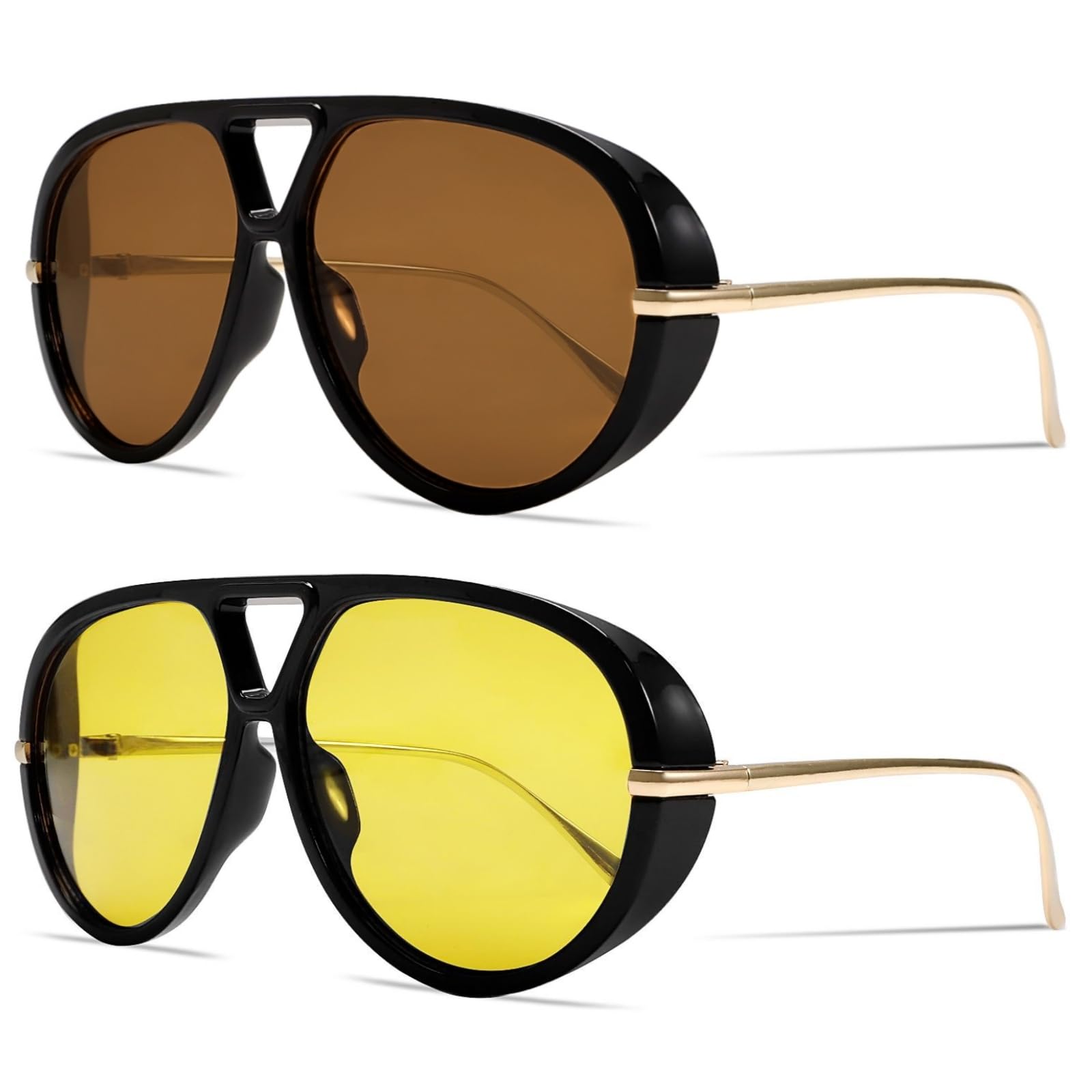 GUVIVI Retro Gold Aviator Sunglasses for Women Men Oversized 70s Glasses