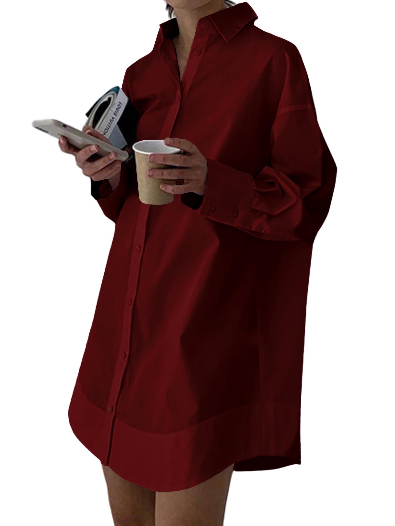 LYANER Women's V Neck Casual Shirt Dress