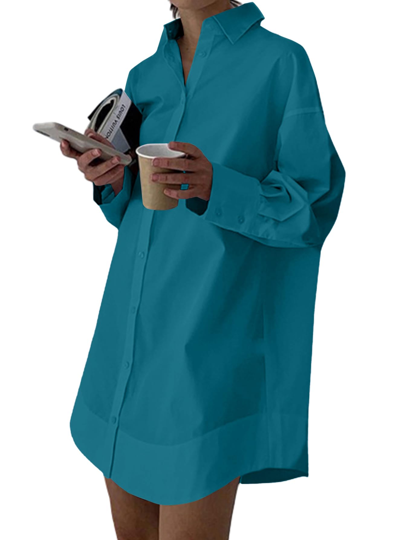 LYANER Women's V Neck Casual Shirt Dress