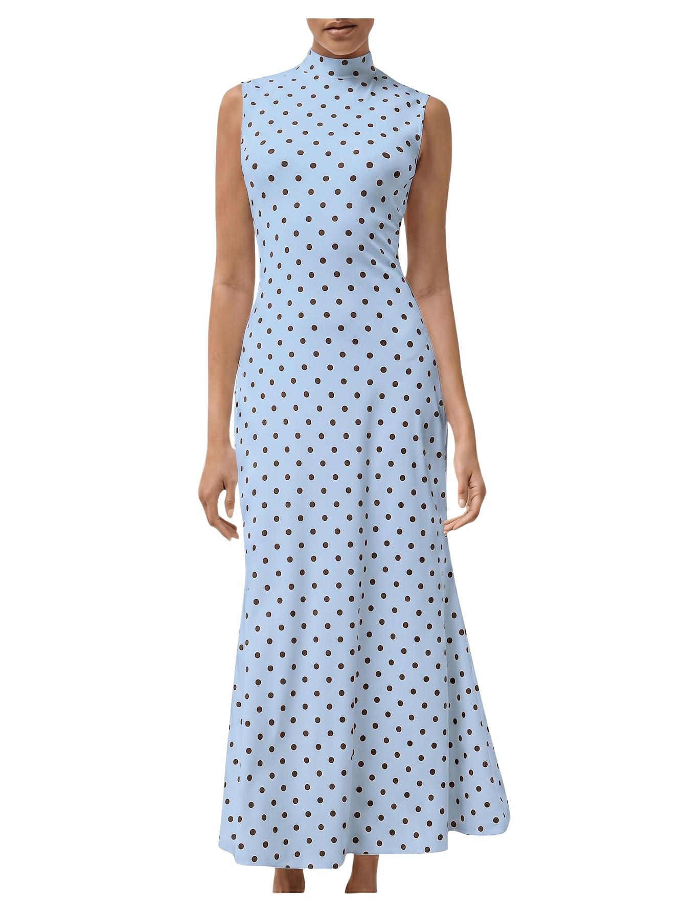 Milumia Women's Polka Dots Maxi Tank Dress Vintage Mock Neck Long Dresses
