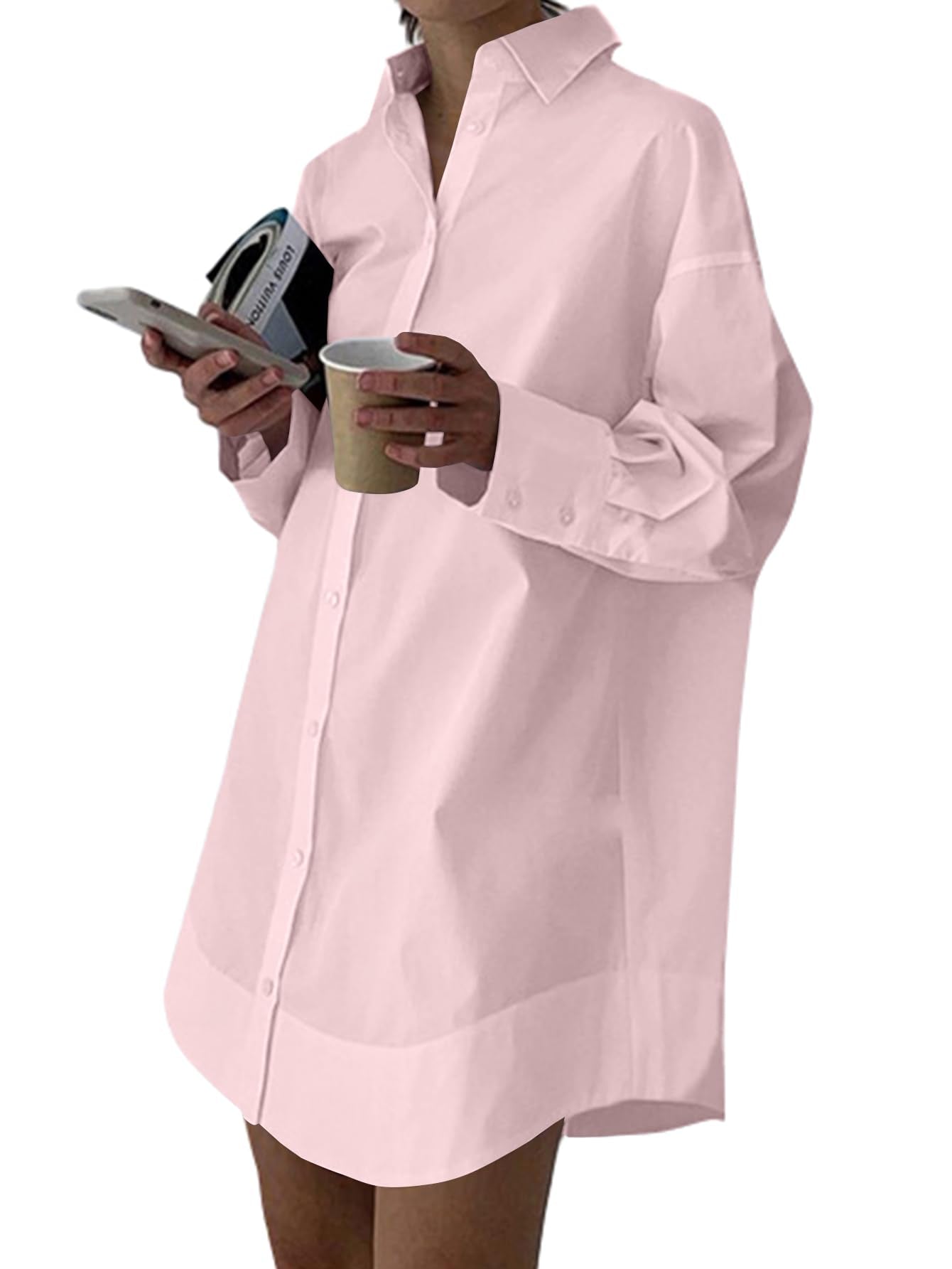 LYANER Women's V Neck Casual Shirt Dress