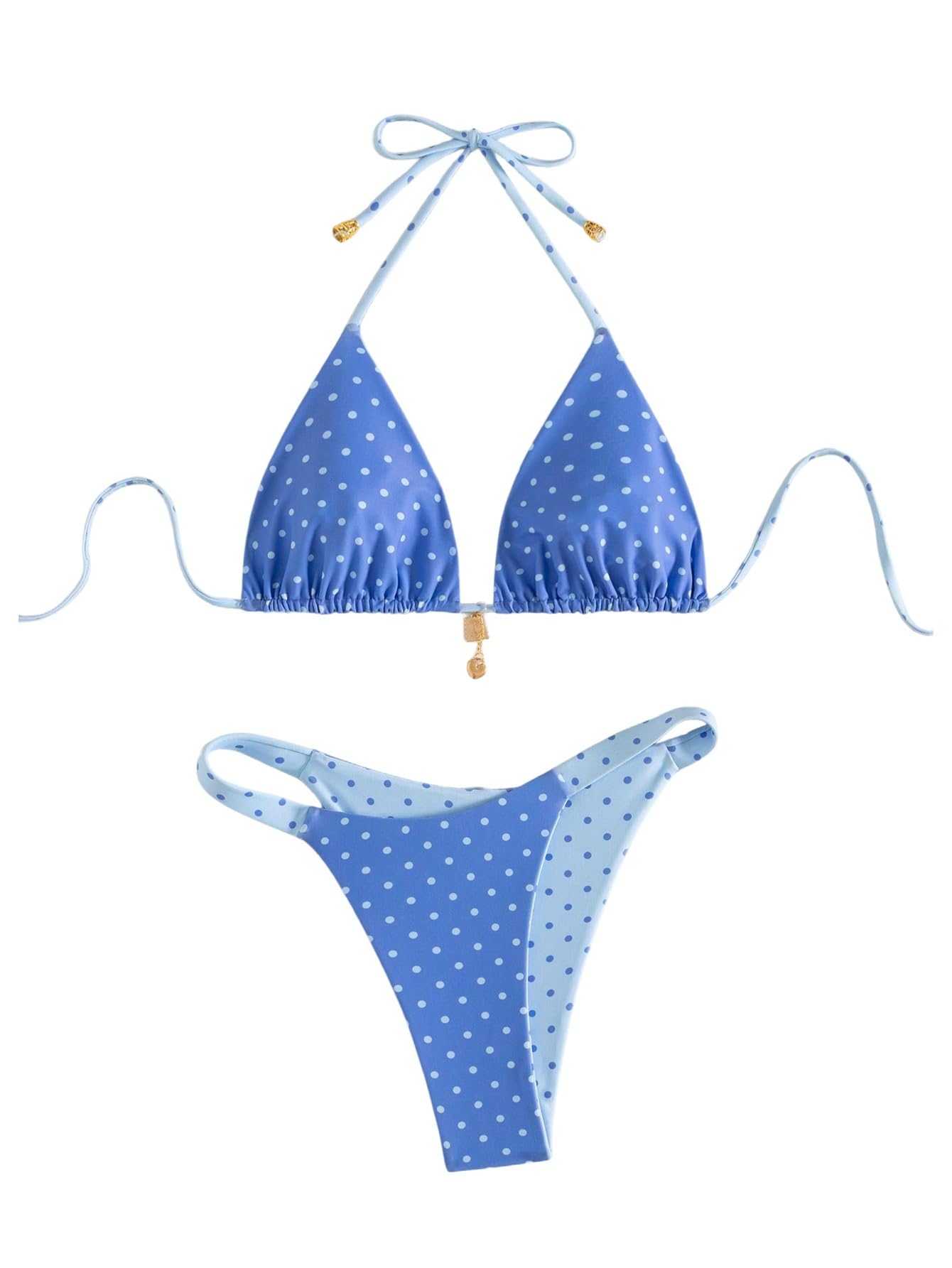 SOLY HUX Women's Polka Dots Bikini Set Halter Triangle Reversible Beachwear