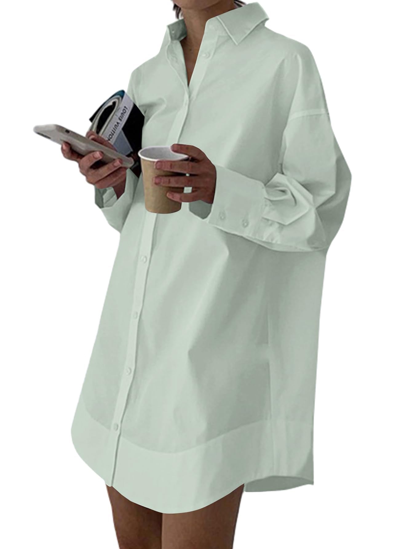 LYANER Women's V Neck Casual Shirt Dress