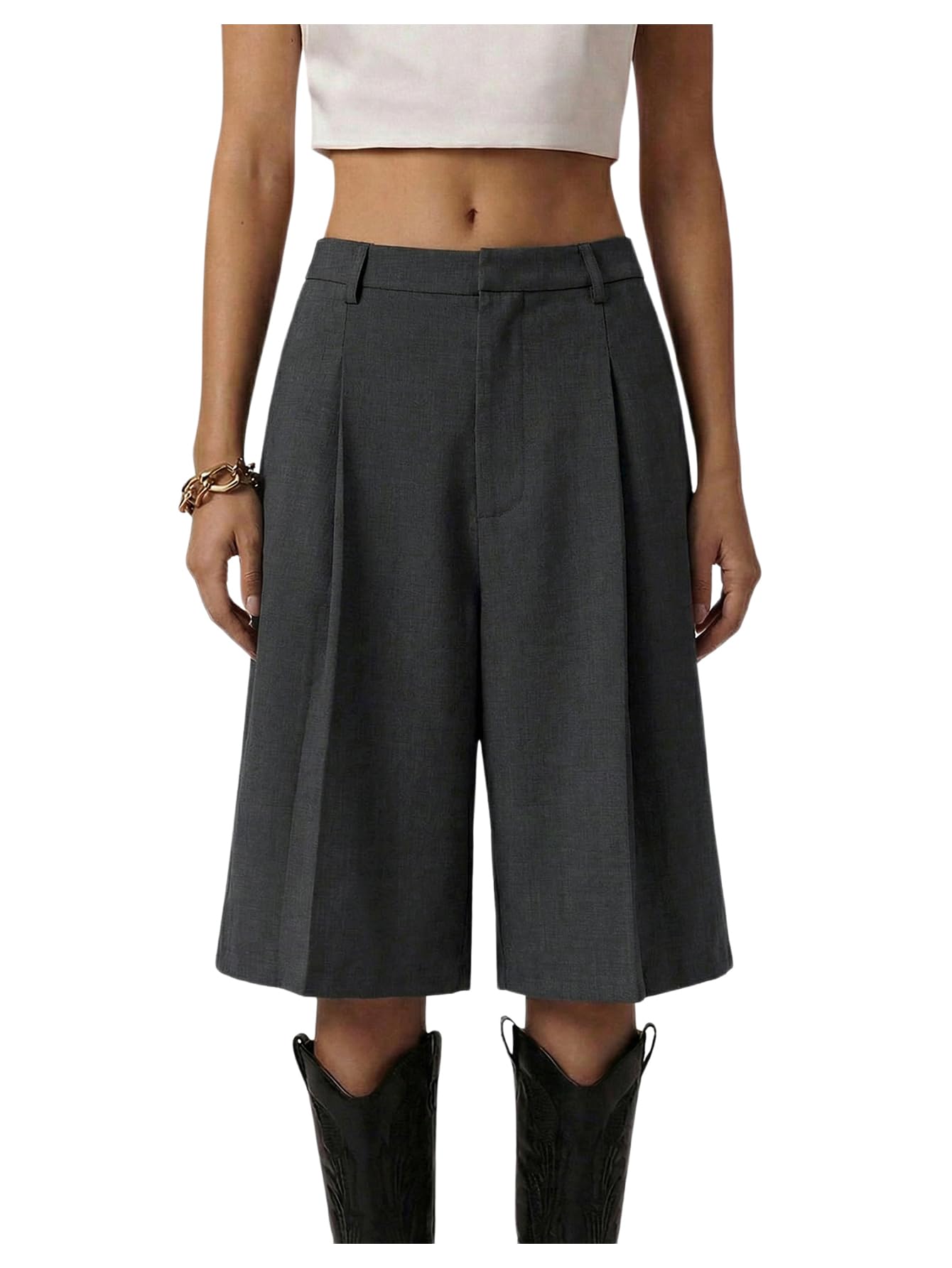 Milumia Women's Dressy Casual Wide Leg Bermuda Shorts Pleated Dress Shorts