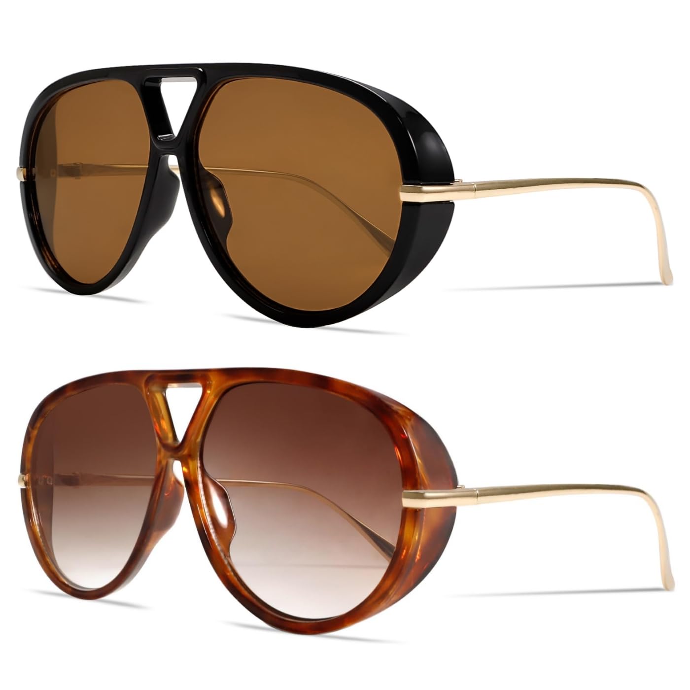 GUVIVI Retro Gold Aviator Sunglasses for Women Men Oversized 70s Glasses