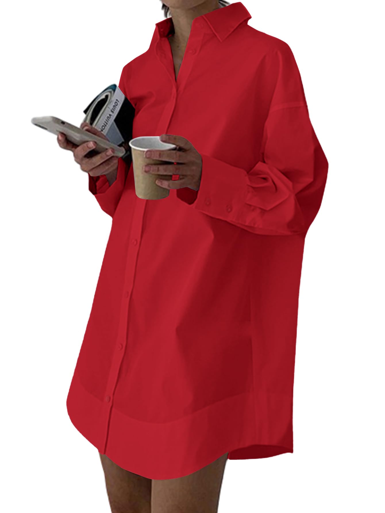 LYANER Women's V Neck Casual Shirt Dress