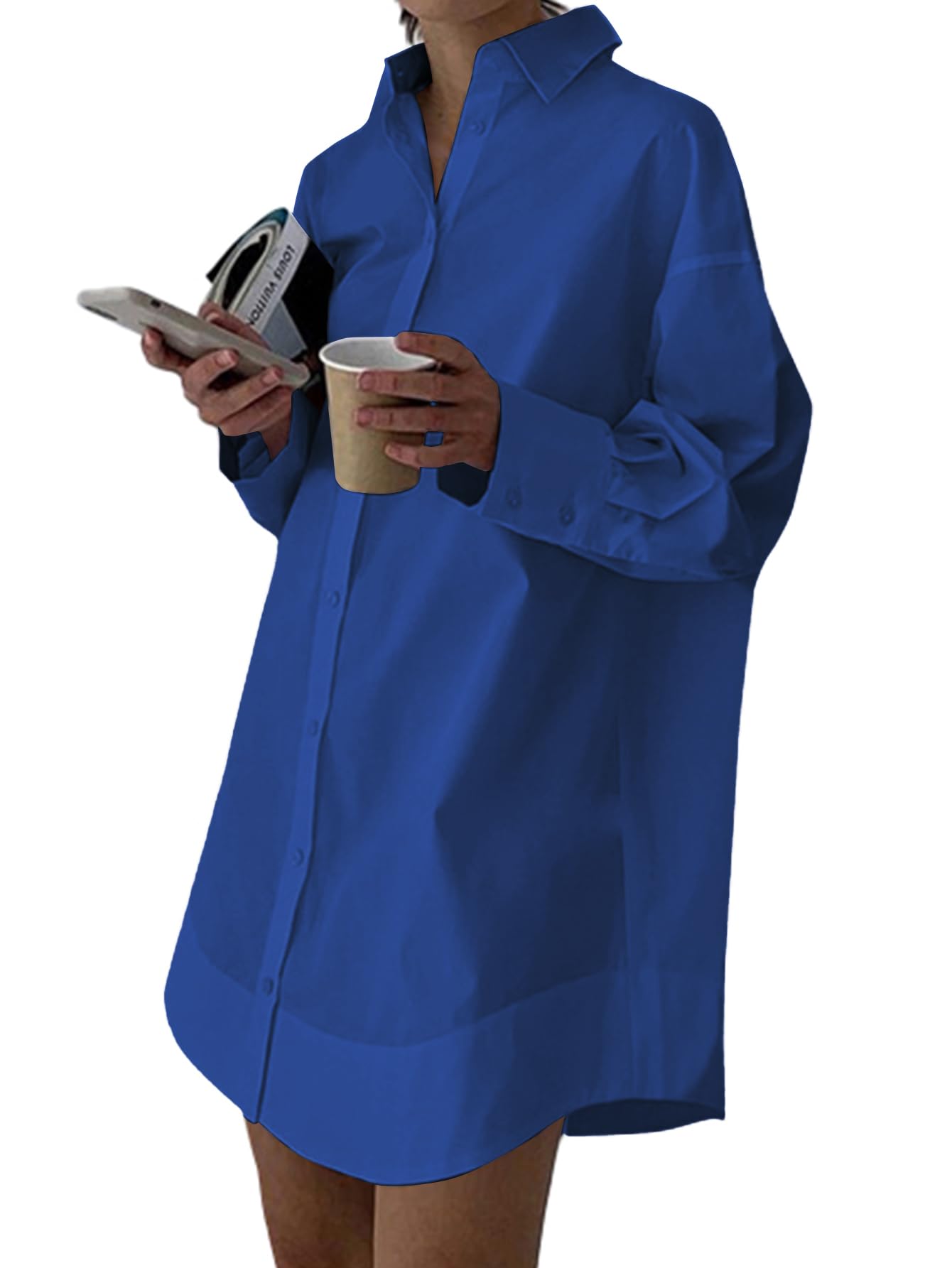 LYANER Women's V Neck Casual Shirt Dress