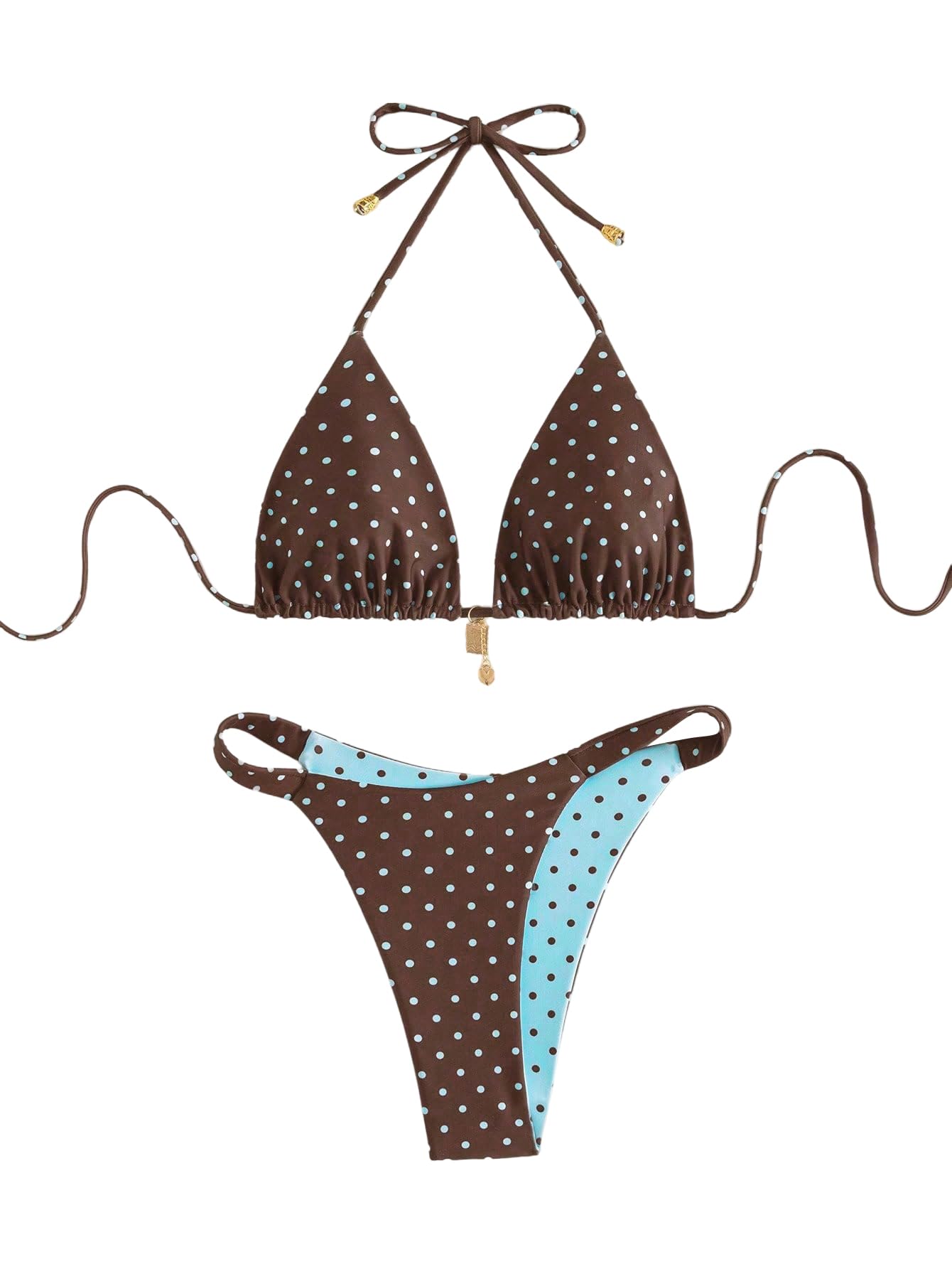 SOLY HUX Women's Polka Dots Bikini Set Halter Triangle Reversible Beachwear