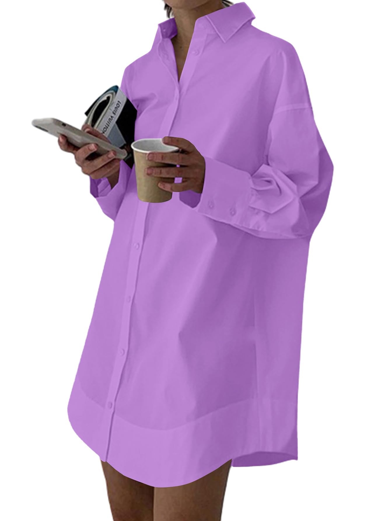 LYANER Women's V Neck Casual Shirt Dress