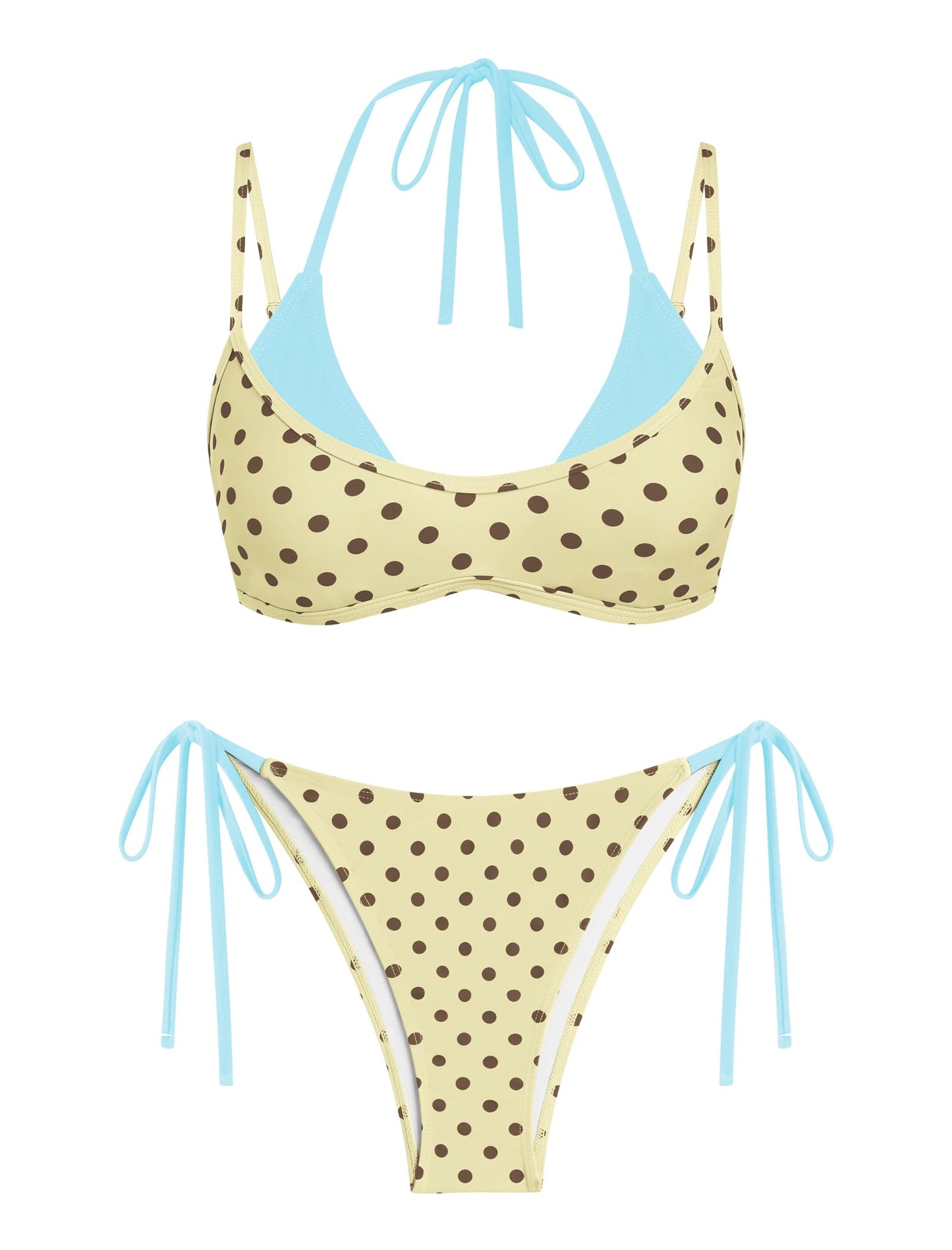ZAFUL Women's Polka Dots Bikini Set Double Layer Halter 2 Piece Swimsuit