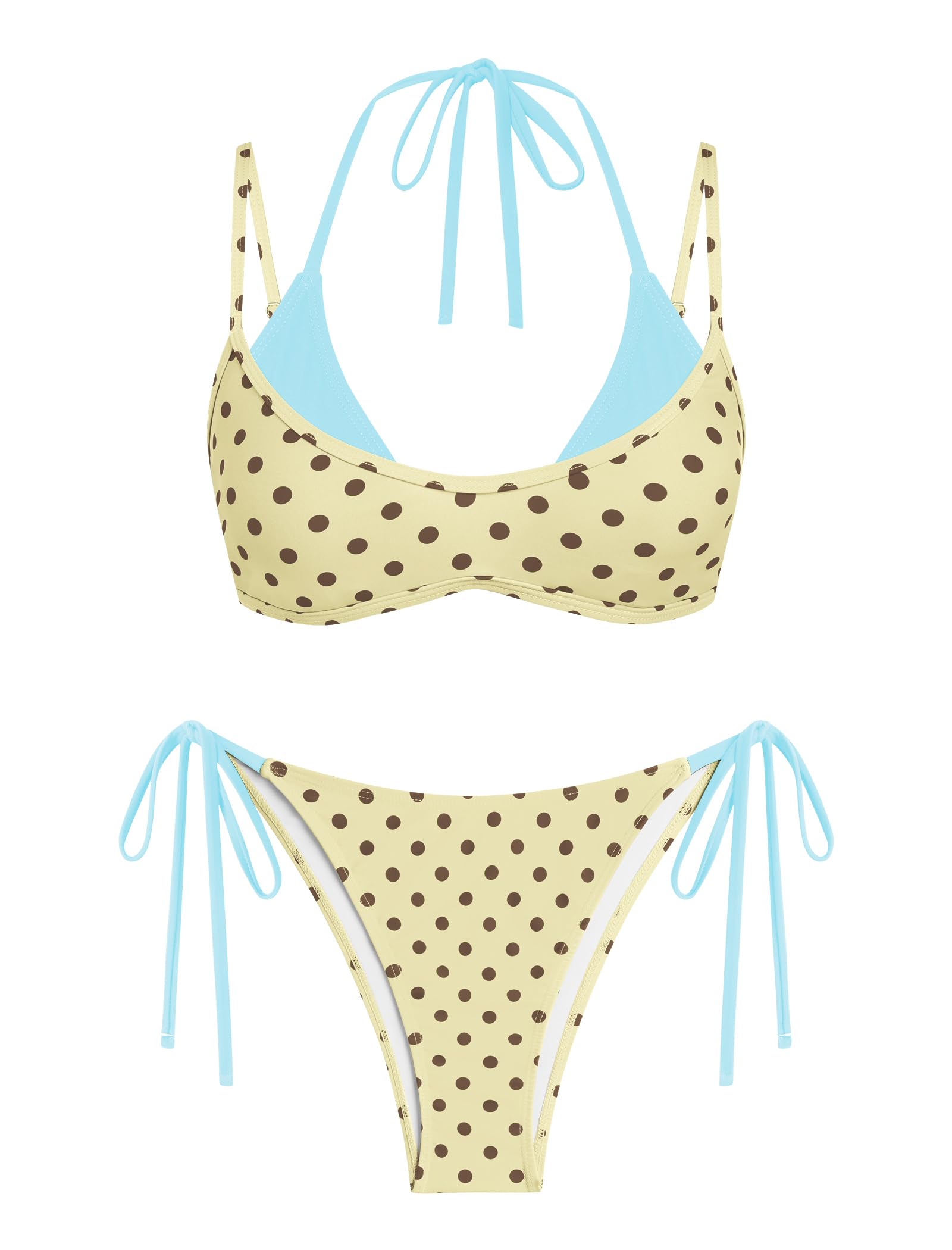 ZAFUL Women's Polka Dots Bikini Set Double Layer Halter 2 Piece Swimsuit