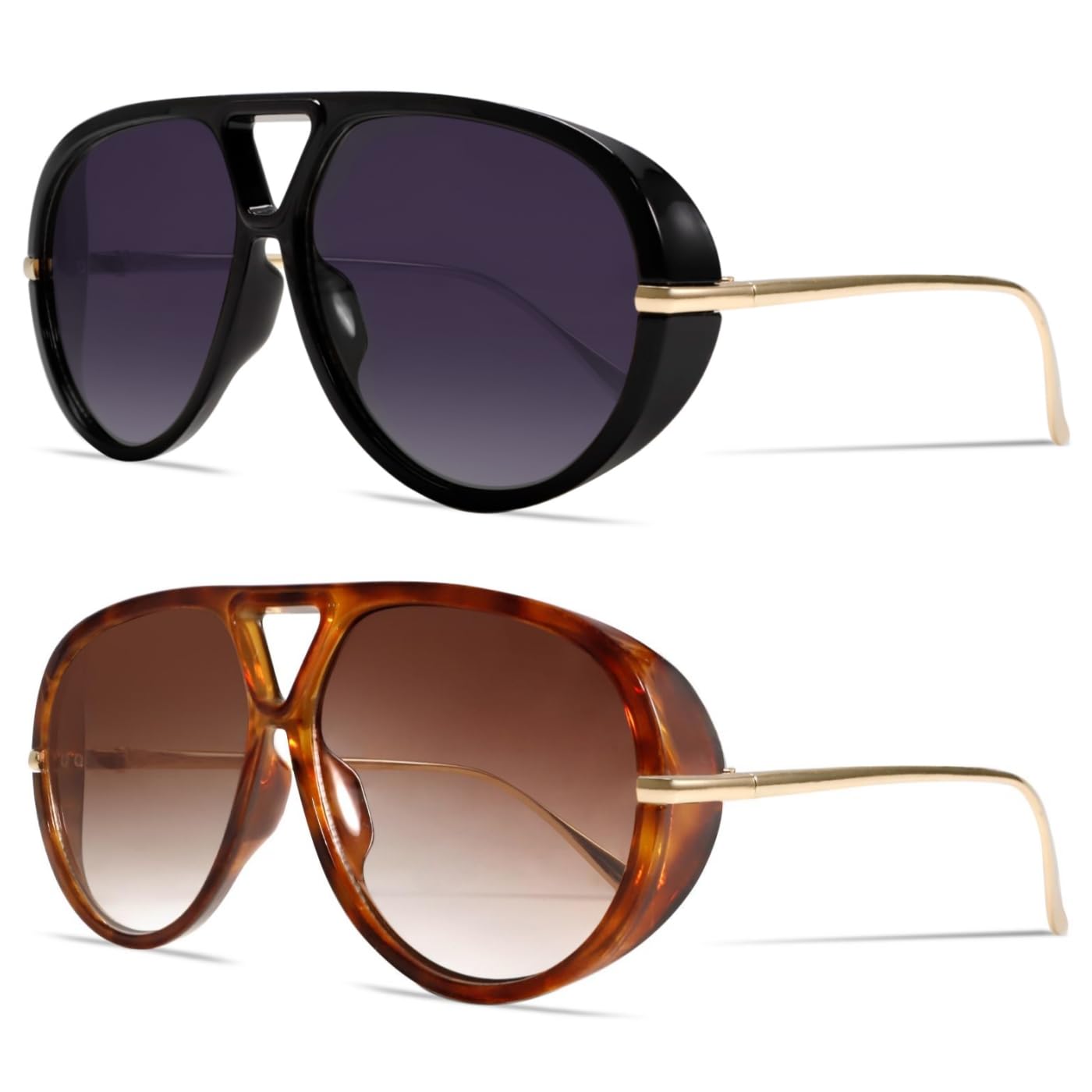 GUVIVI Retro Gold Aviator Sunglasses for Women Men Oversized 70s Glasses