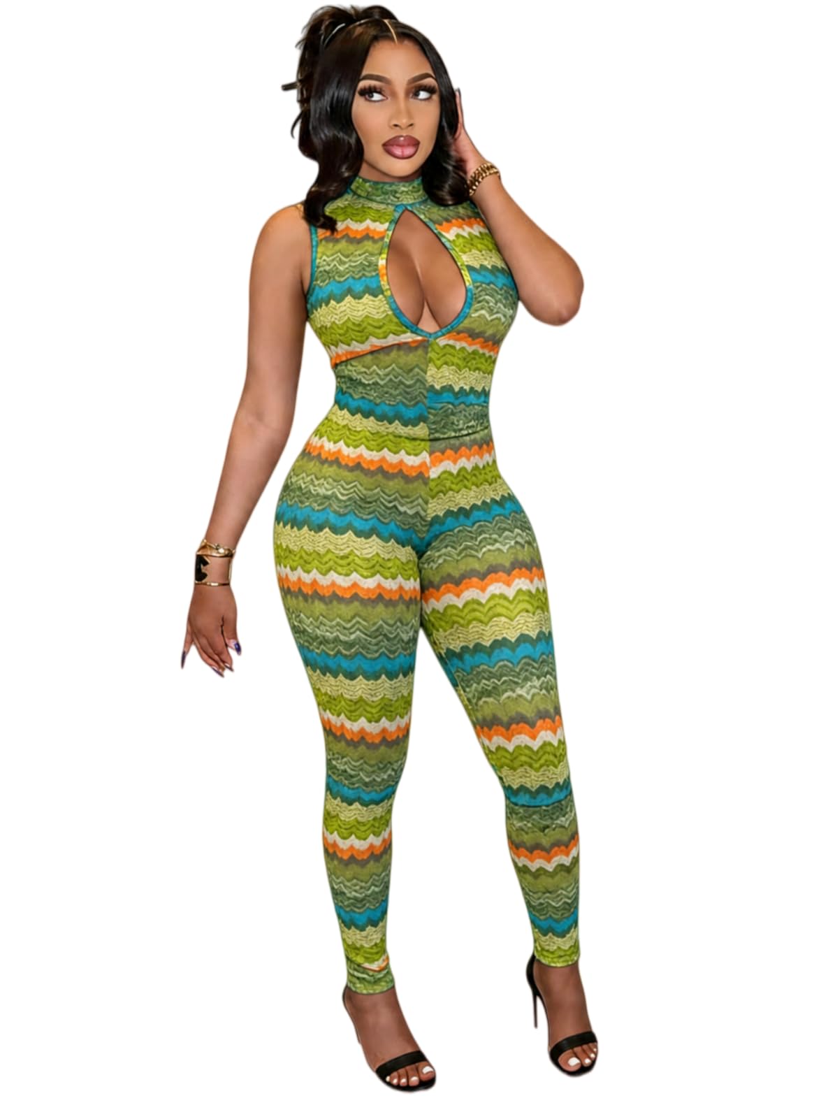 Hafailia Women's Cut out Bodycon Jumpsuit Sleeveless Mock Neck Catsuit
