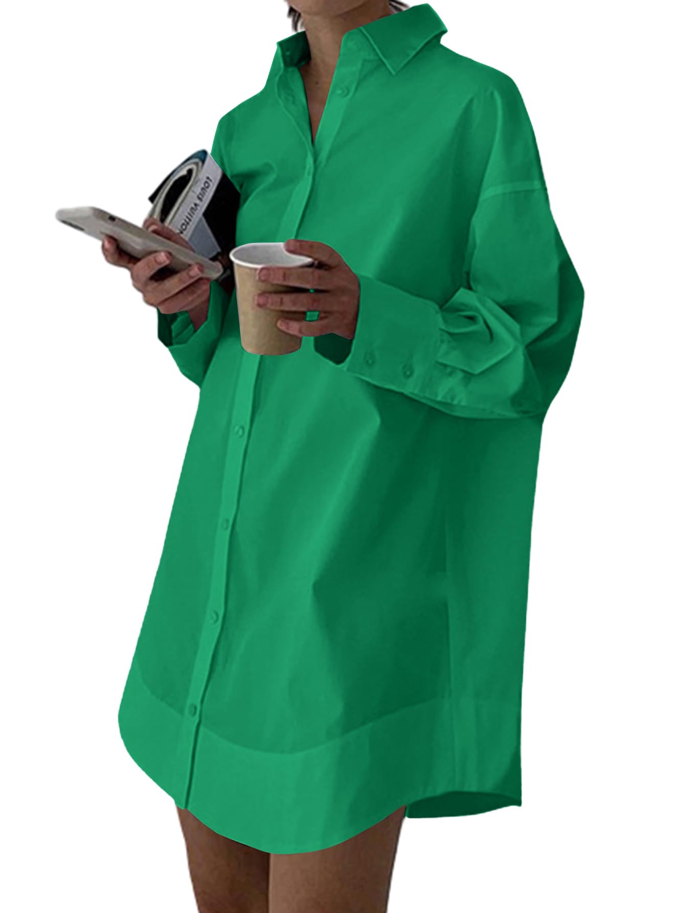 LYANER Women's V Neck Casual Shirt Dress
