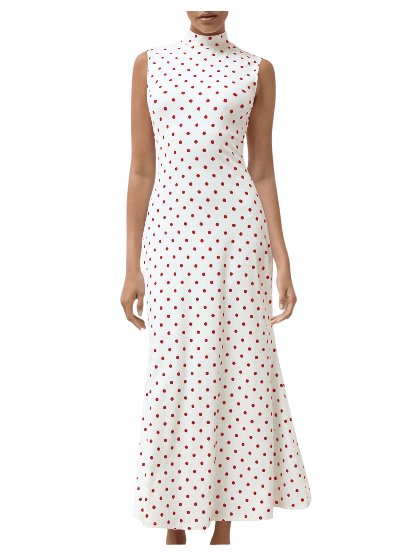 Milumia Women's Polka Dots Maxi Tank Dress Vintage Mock Neck Long Dresses