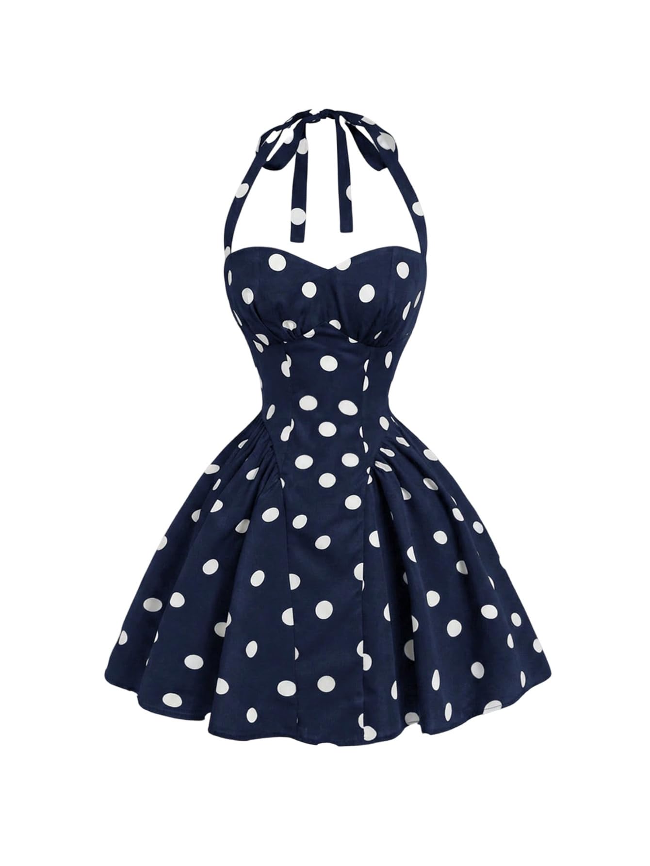 SHENHE Women's Polka Dots Vintage Halter Swing Dress Fit and Flare Sundress