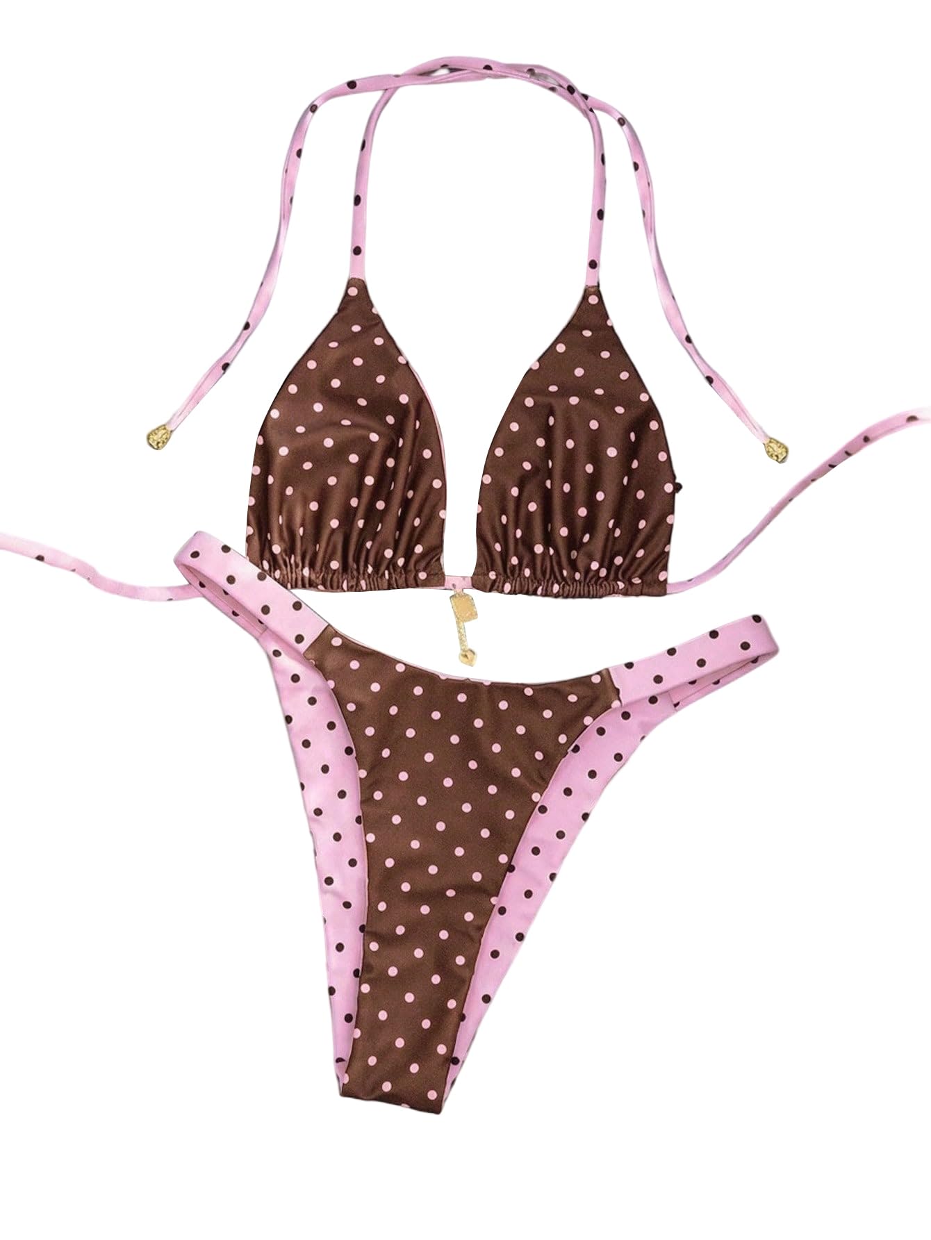 SOLY HUX Women's Polka Dots Bikini Set Halter Triangle Reversible Beachwear