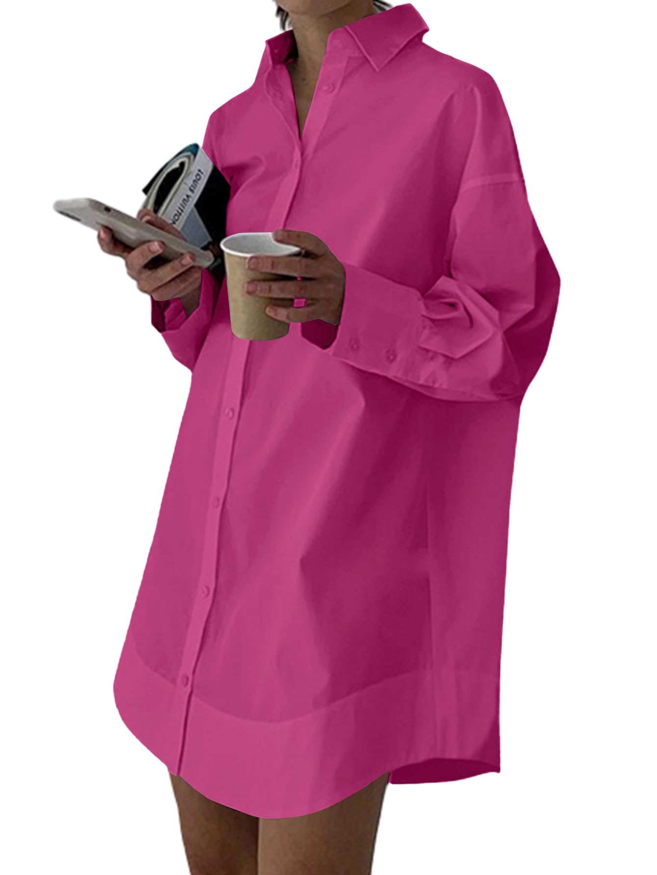LYANER Women's V Neck Casual Shirt Dress