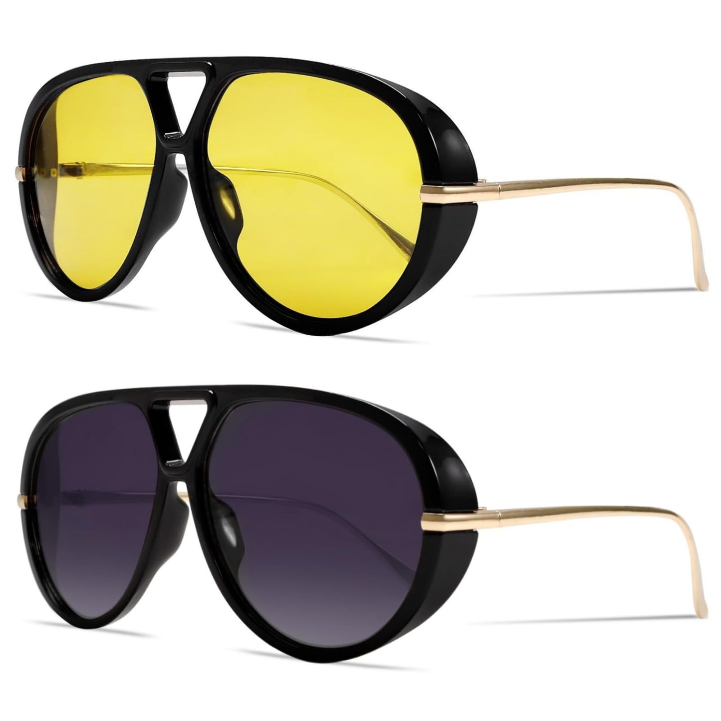 GUVIVI Retro Gold Aviator Sunglasses for Women Men Oversized 70s Glasses
