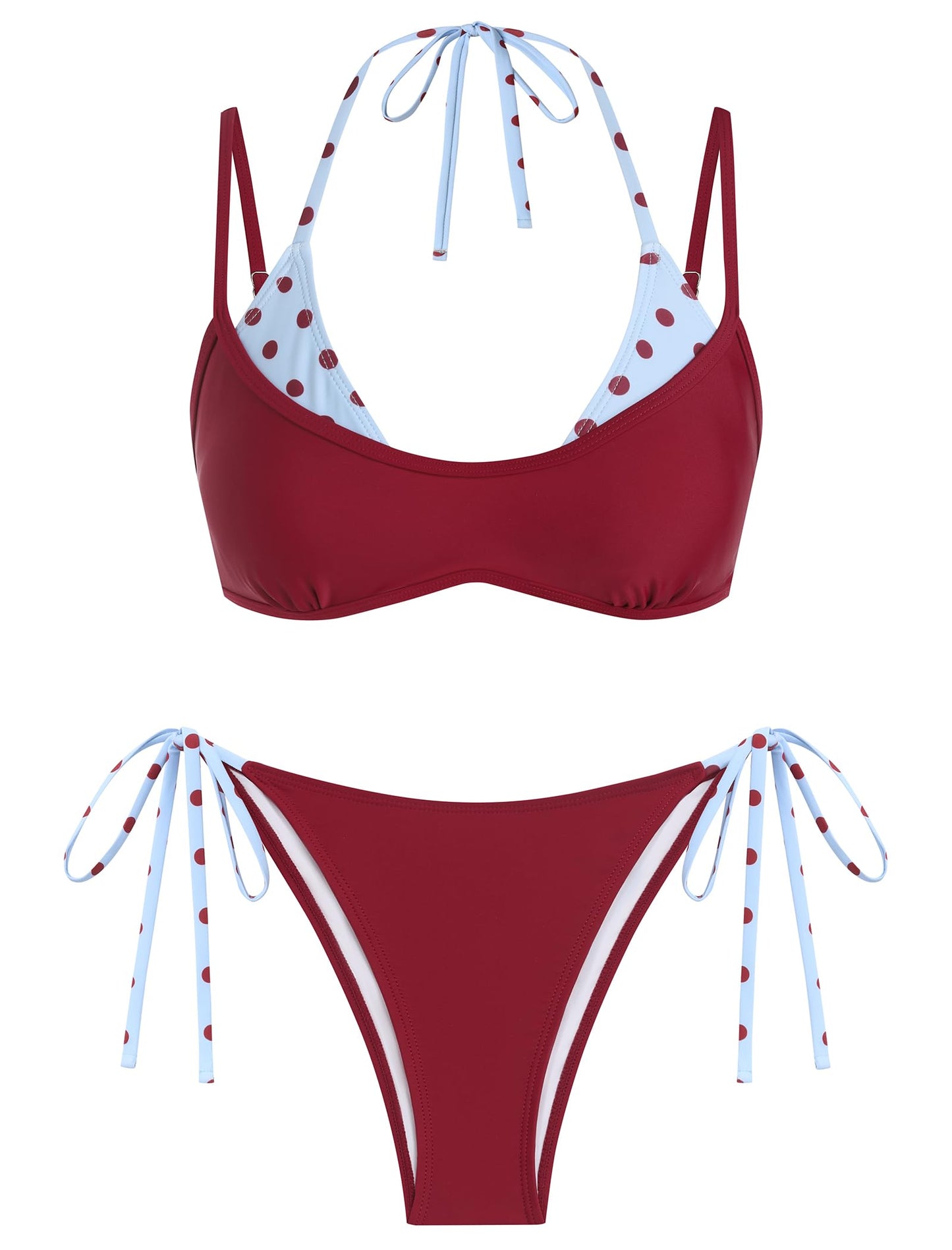 ZAFUL Women's Polka Dots Bikini Set Double Layer Halter 2 Piece Swimsuit