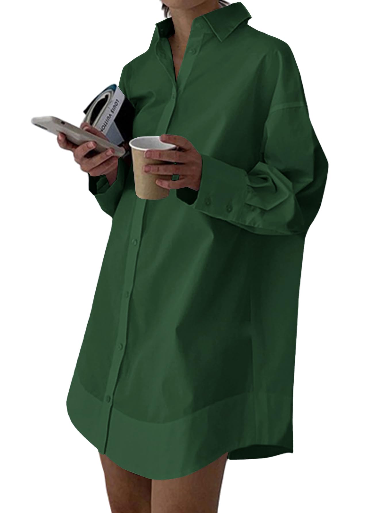 LYANER Women's V Neck Casual Shirt Dress