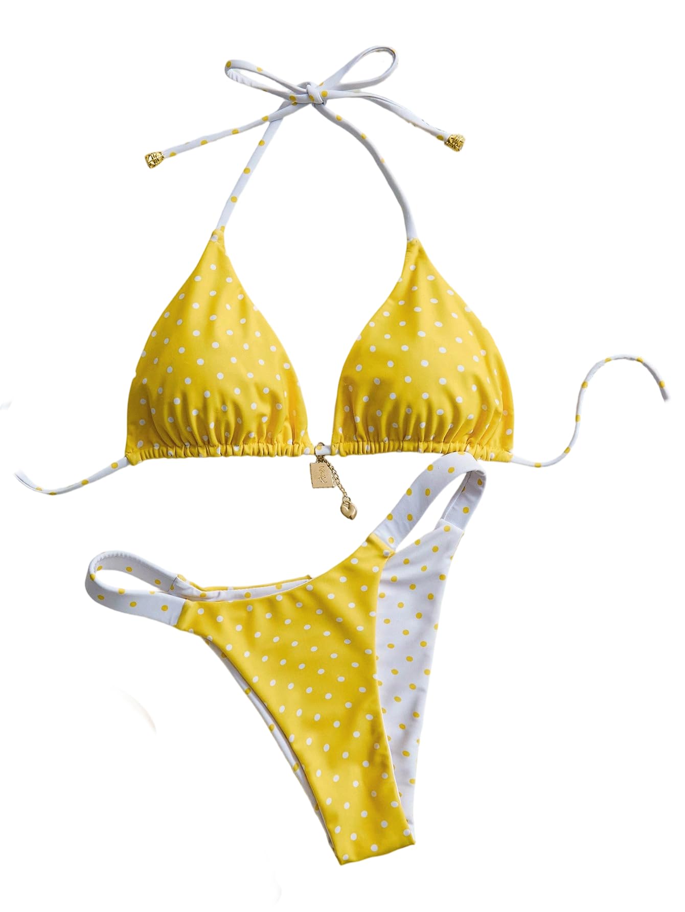 SOLY HUX Women's Polka Dots Bikini Set Halter Triangle Reversible Beachwear