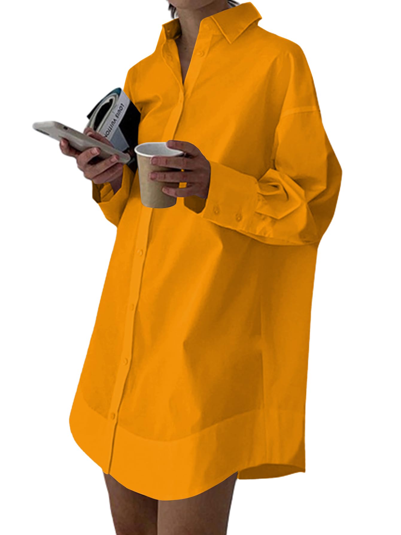 LYANER Women's V Neck Casual Shirt Dress