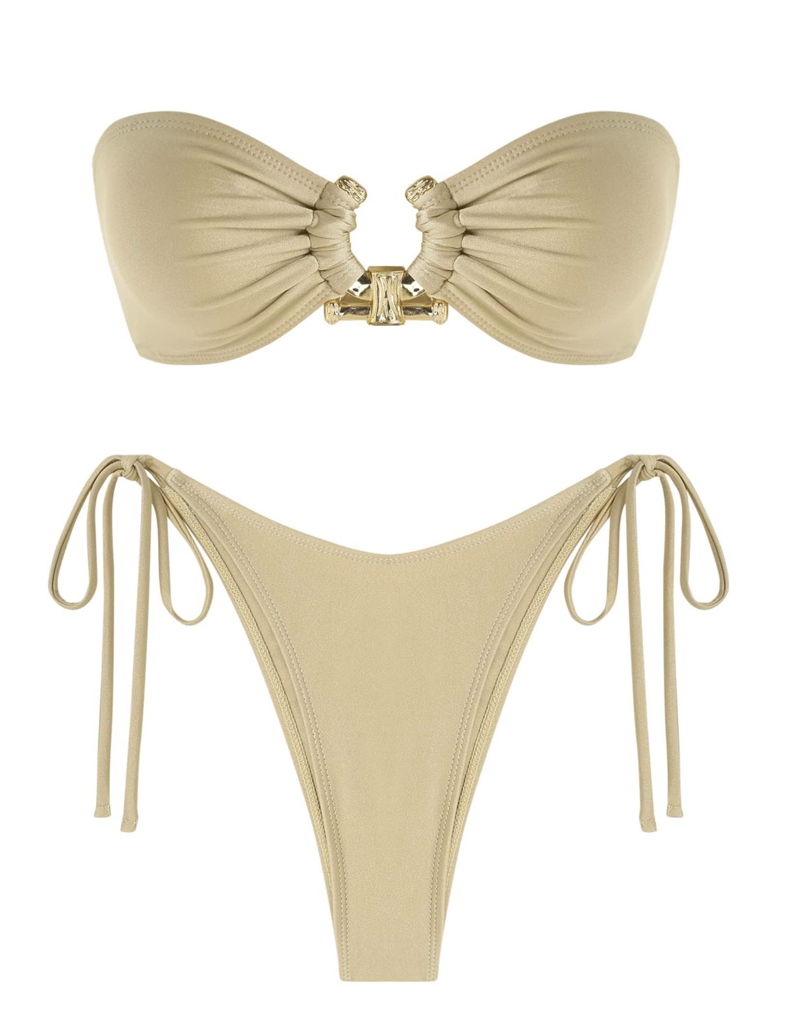 ZAFUL Bikini Sets for Women Strapless Top Sexy High Cut Two Piece Swimsuit