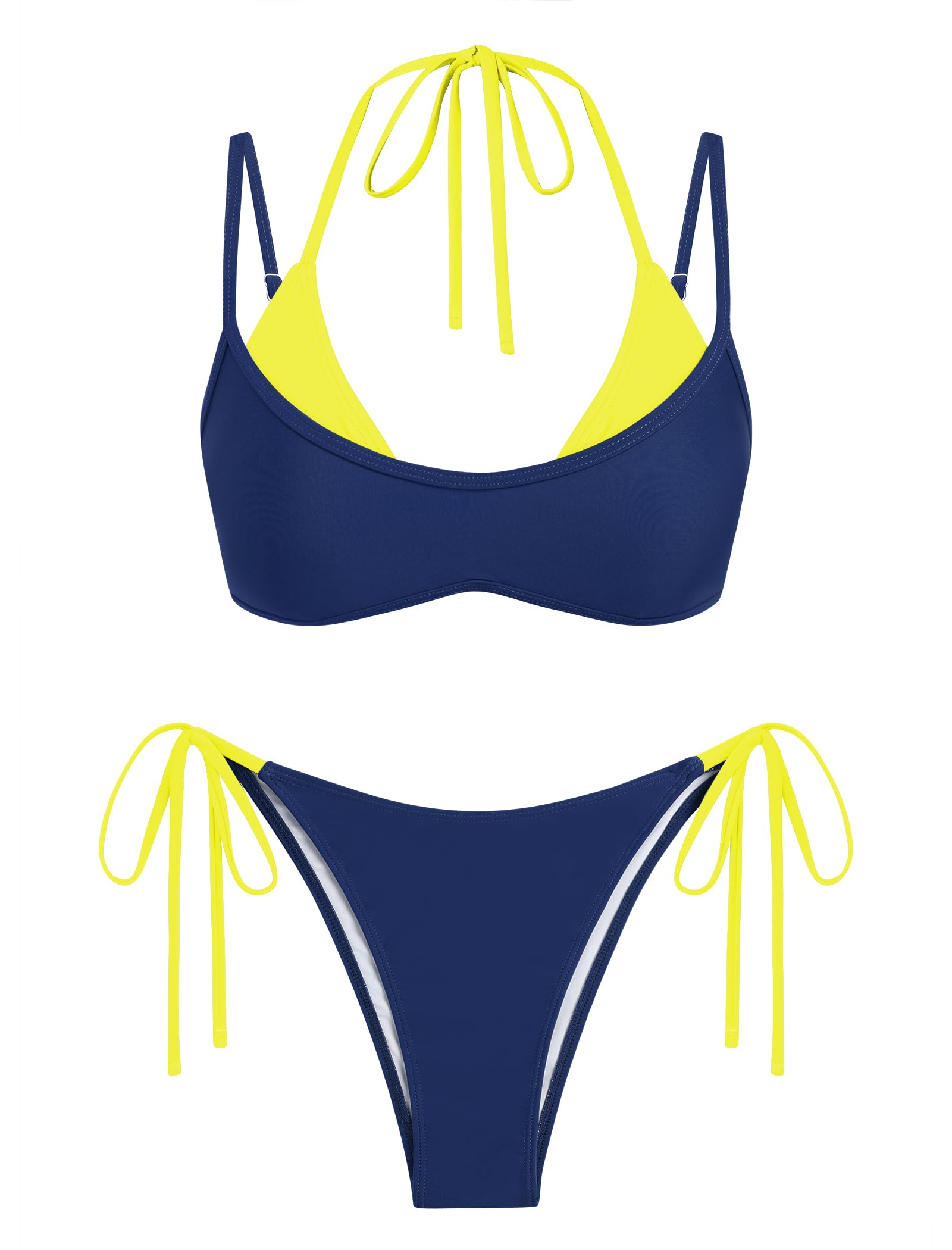 ZAFUL Women's Polka Dots Bikini Set Double Layer Halter 2 Piece Swimsuit