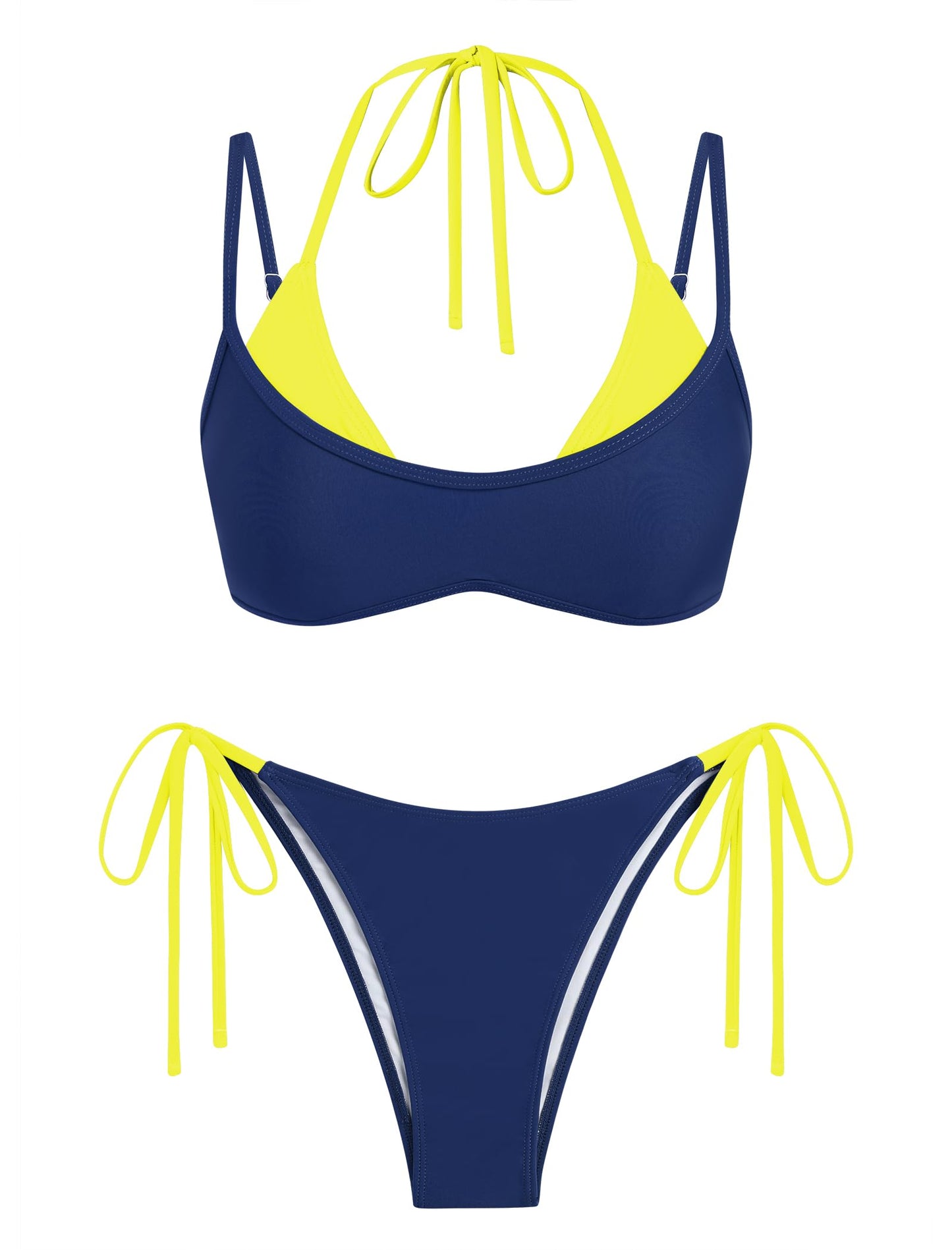 ZAFUL Women's Polka Dots Bikini Set Double Layer Halter 2 Piece Swimsuit