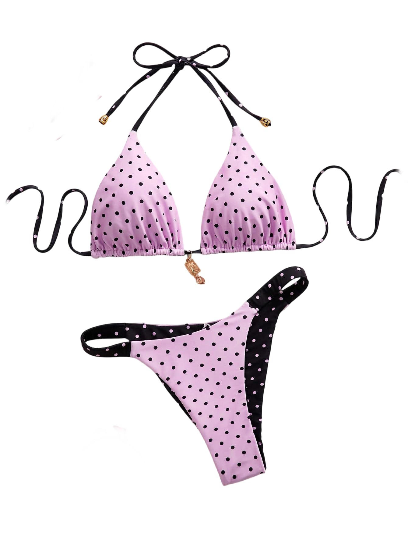 SOLY HUX Women's Polka Dots Bikini Set Halter Triangle Reversible Beachwear