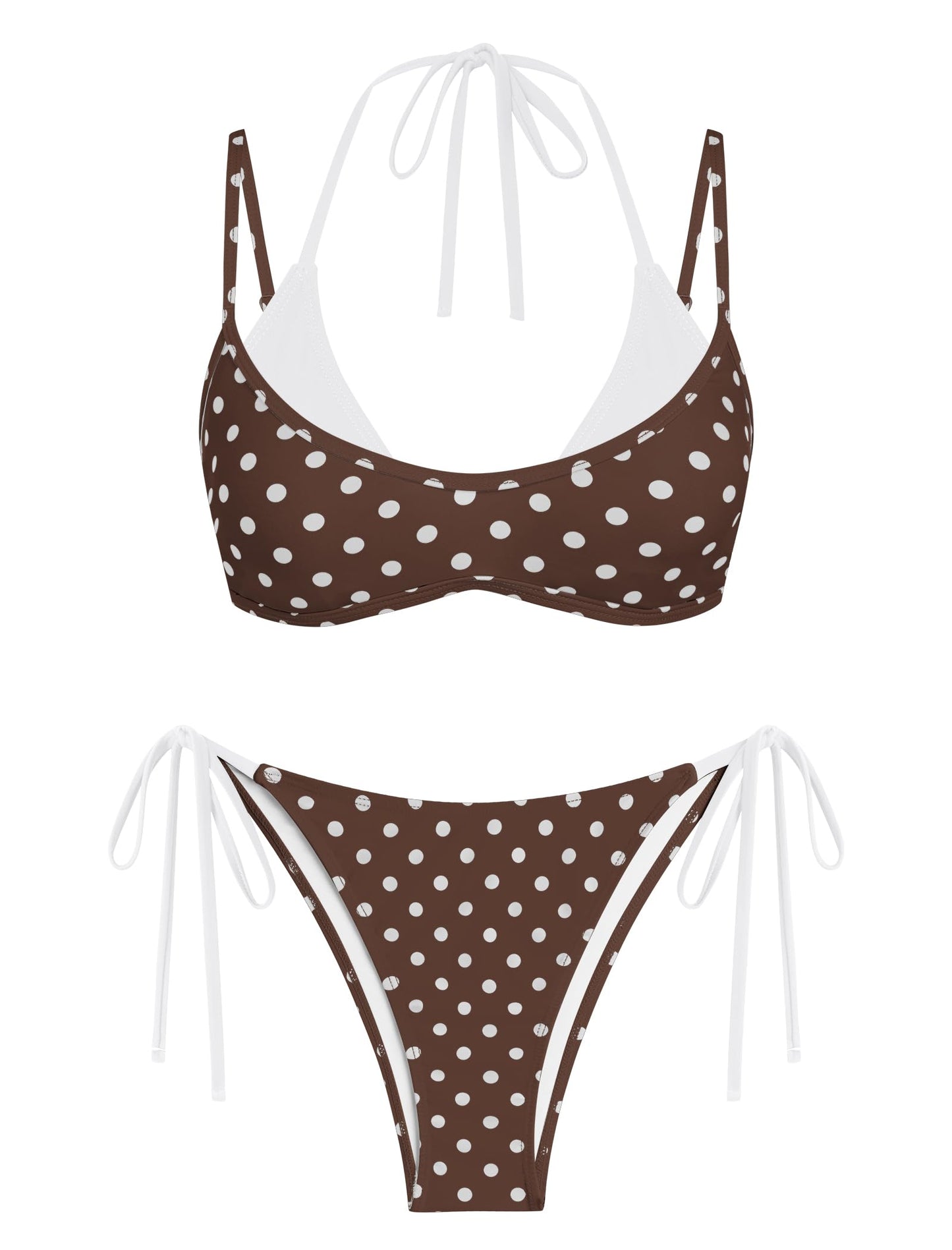 ZAFUL Women's Polka Dots Bikini Set Double Layer Halter 2 Piece Swimsuit