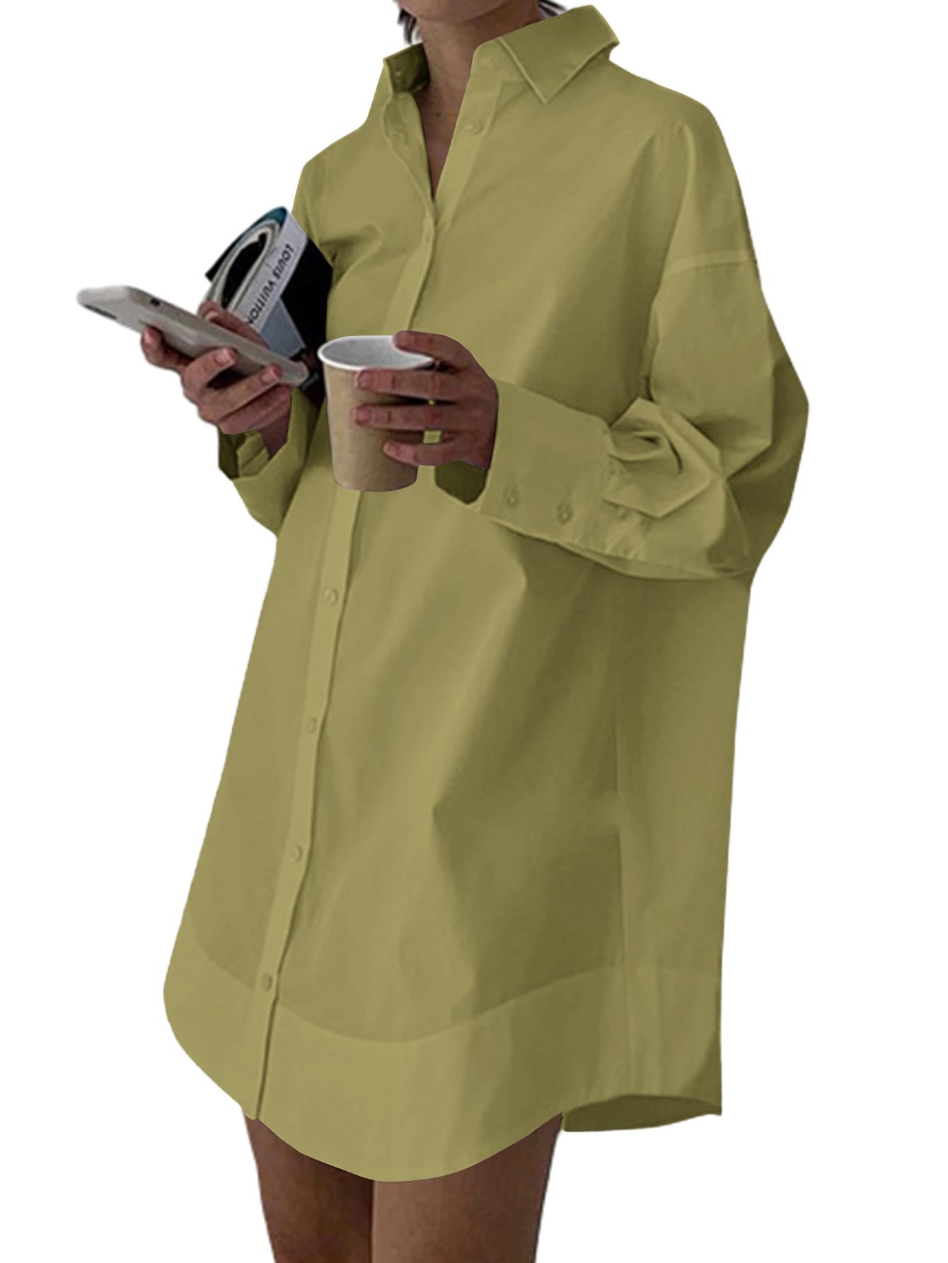 LYANER Women's V Neck Casual Shirt Dress