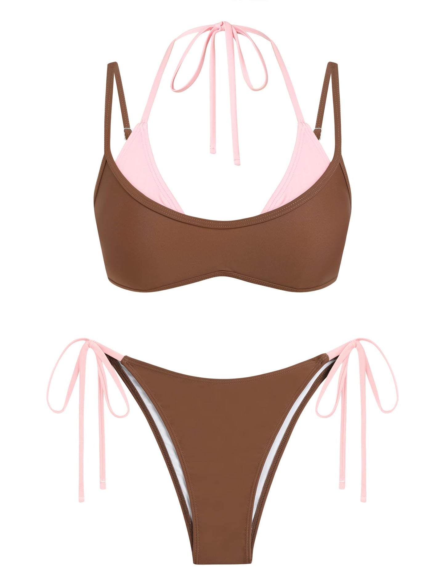 ZAFUL Women's Polka Dots Bikini Set Double Layer Halter 2 Piece Swimsuit