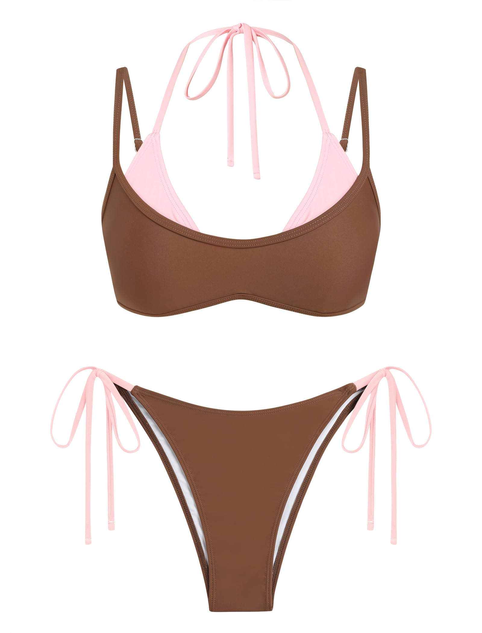 ZAFUL Women's Polka Dots Bikini Set Double Layer Halter 2 Piece Swimsuit