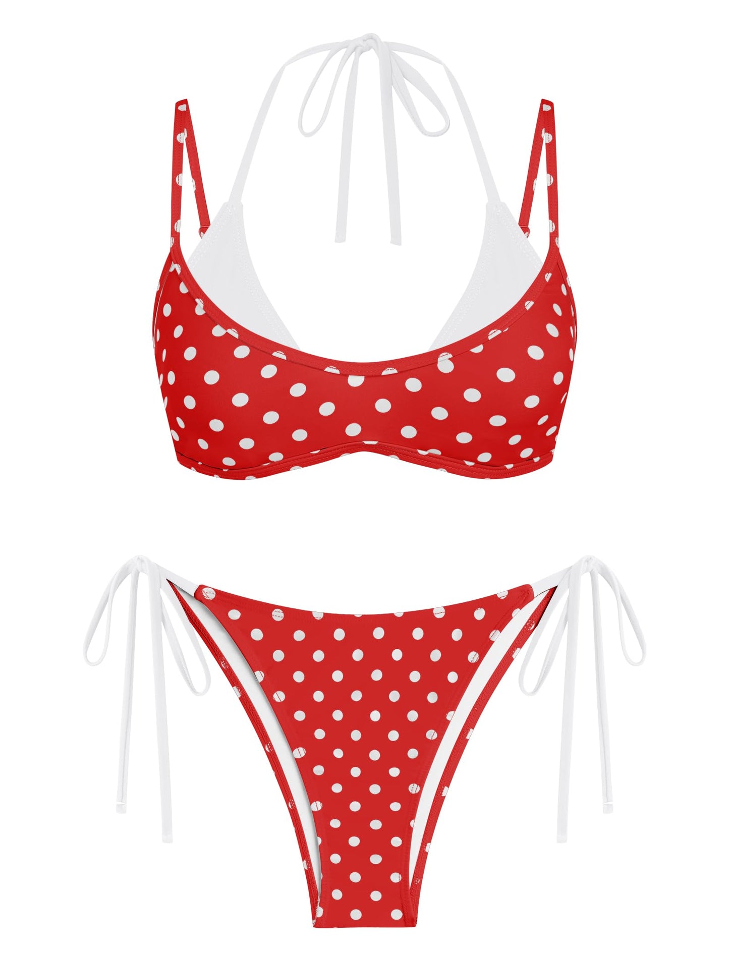 ZAFUL Women's Polka Dots Bikini Set Double Layer Halter 2 Piece Swimsuit