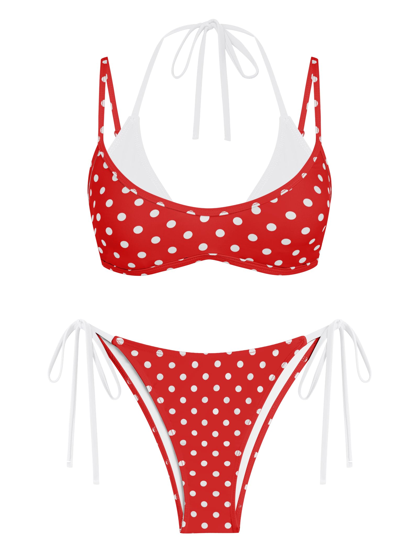 ZAFUL Women's Polka Dots Bikini Set Double Layer Halter 2 Piece Swimsuit