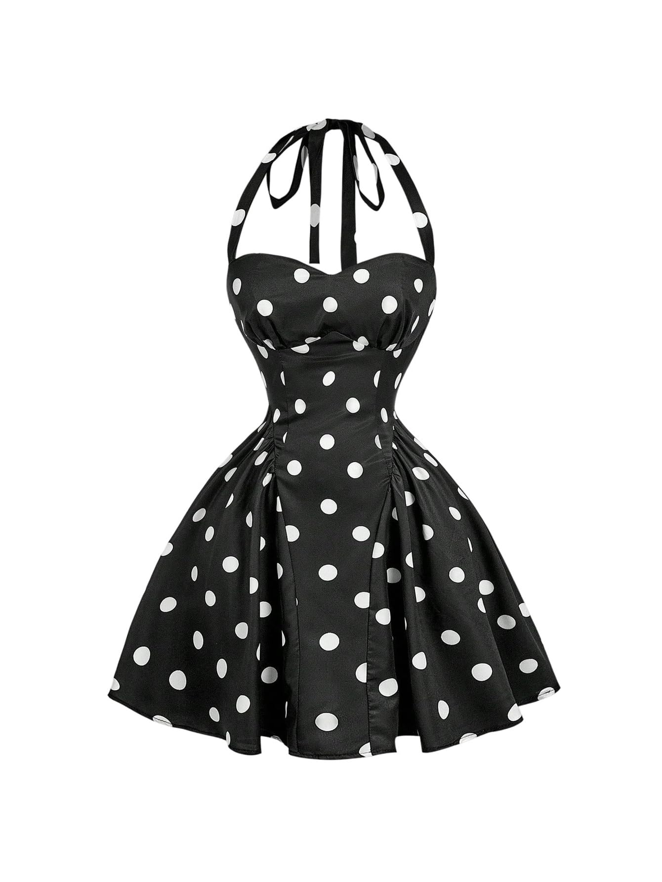 SHENHE Women's Polka Dots Vintage Halter Swing Dress Fit and Flare Sundress