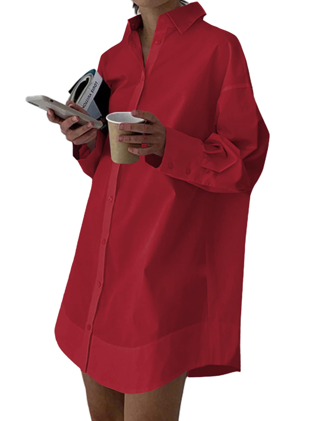 LYANER Women's V Neck Casual Shirt Dress