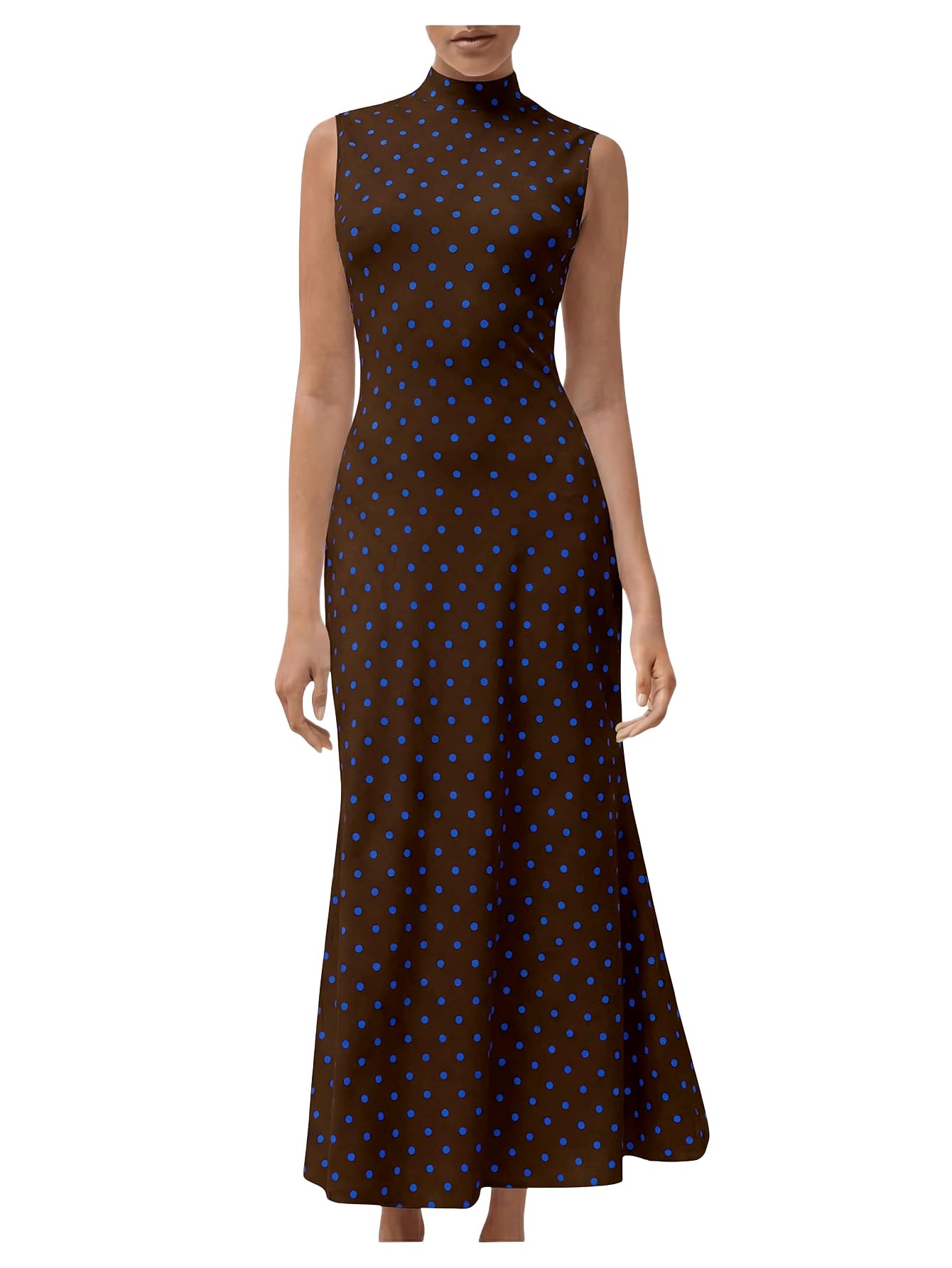 Milumia Women's Polka Dots Maxi Tank Dress Vintage Mock Neck Long Dresses