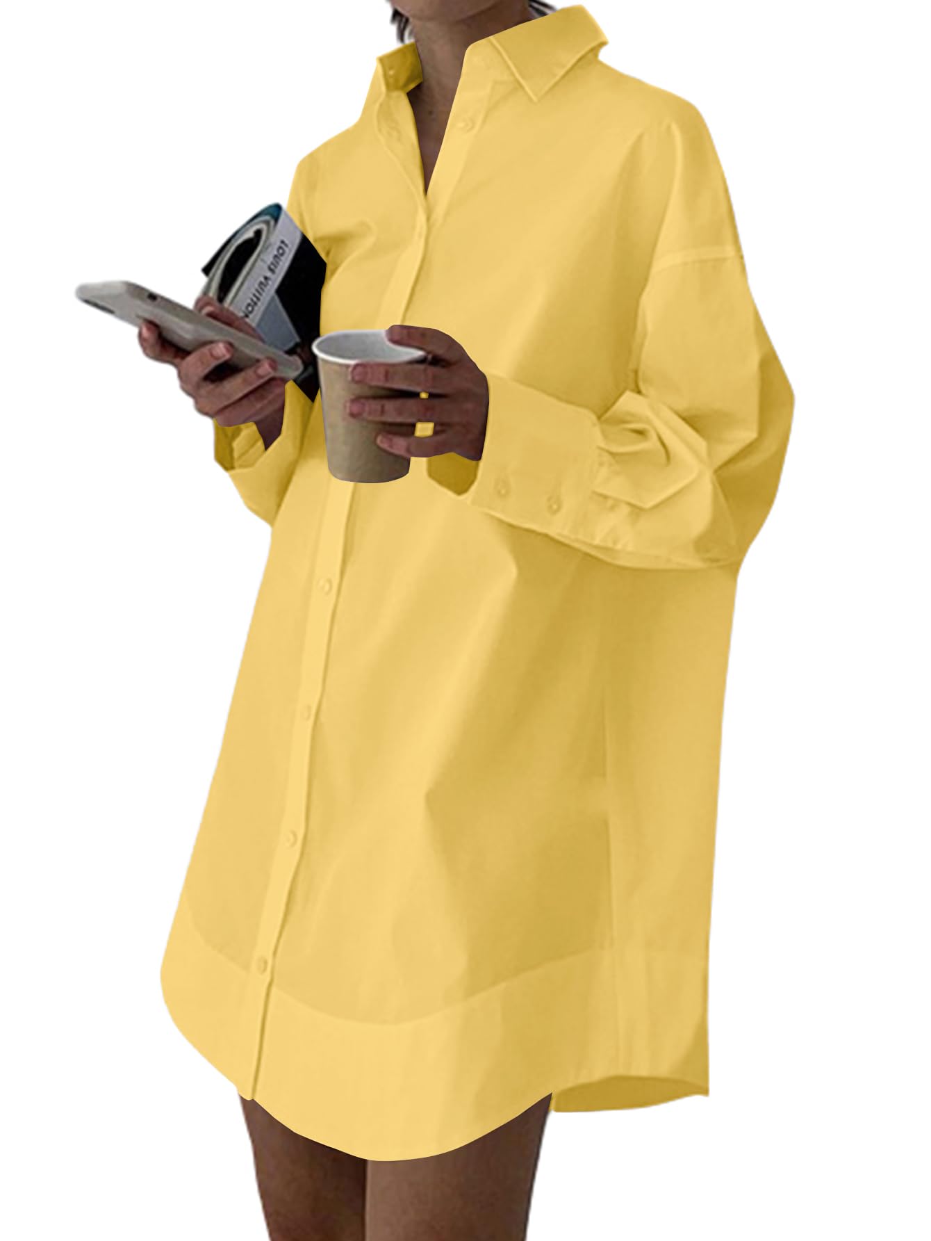 LYANER Women's V Neck Casual Shirt Dress