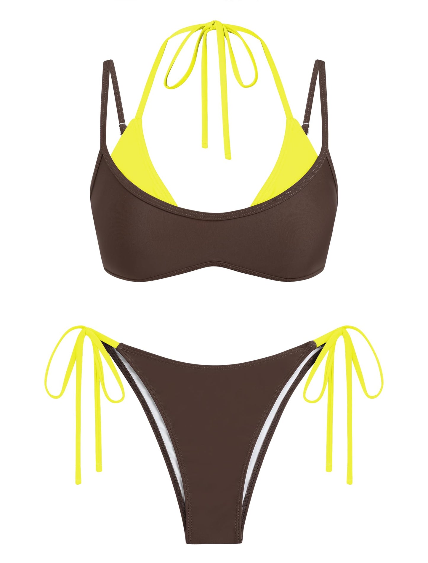 ZAFUL Women's Polka Dots Bikini Set Double Layer Halter 2 Piece Swimsuit