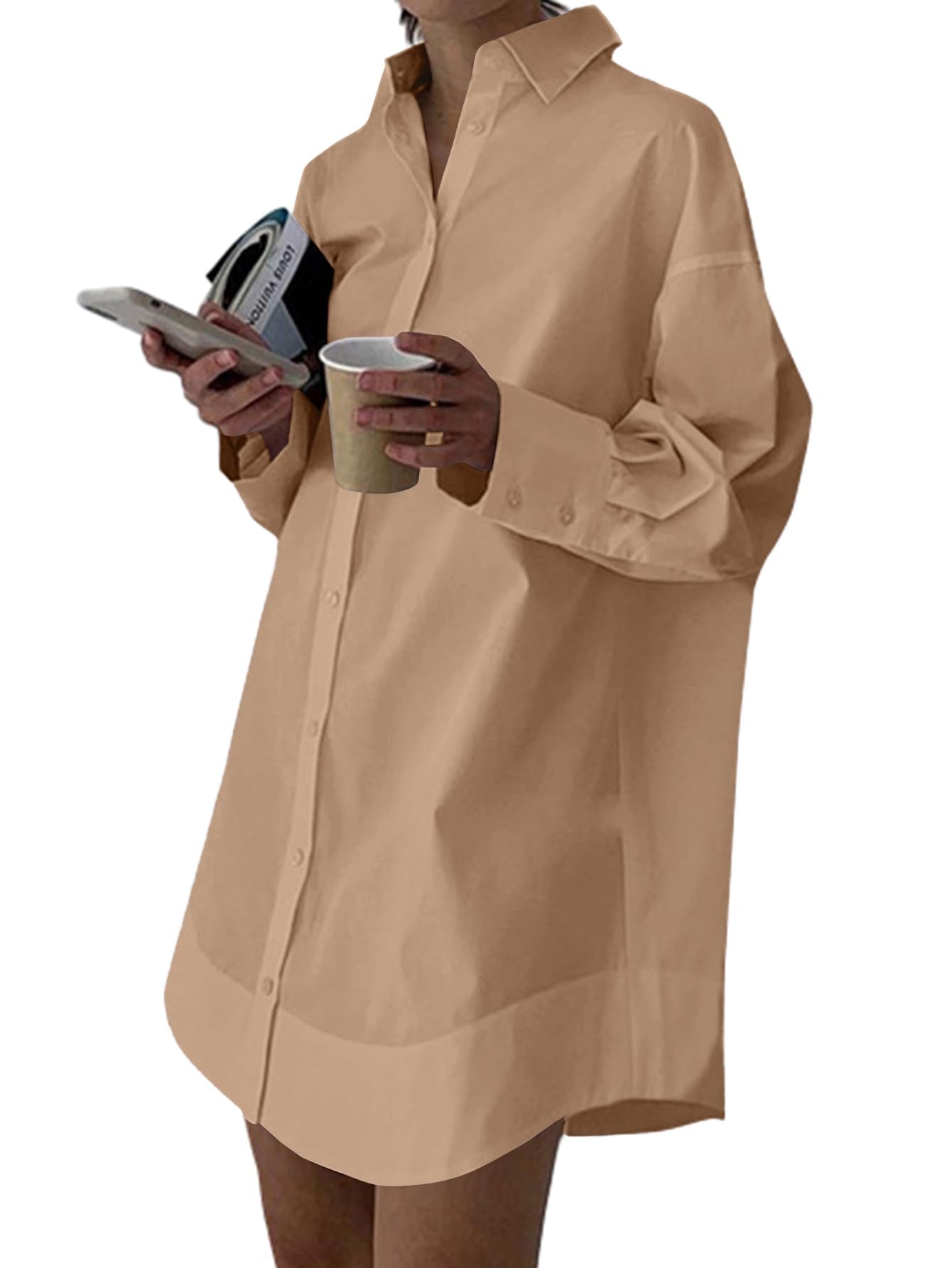 LYANER Women's V Neck Casual Shirt Dress